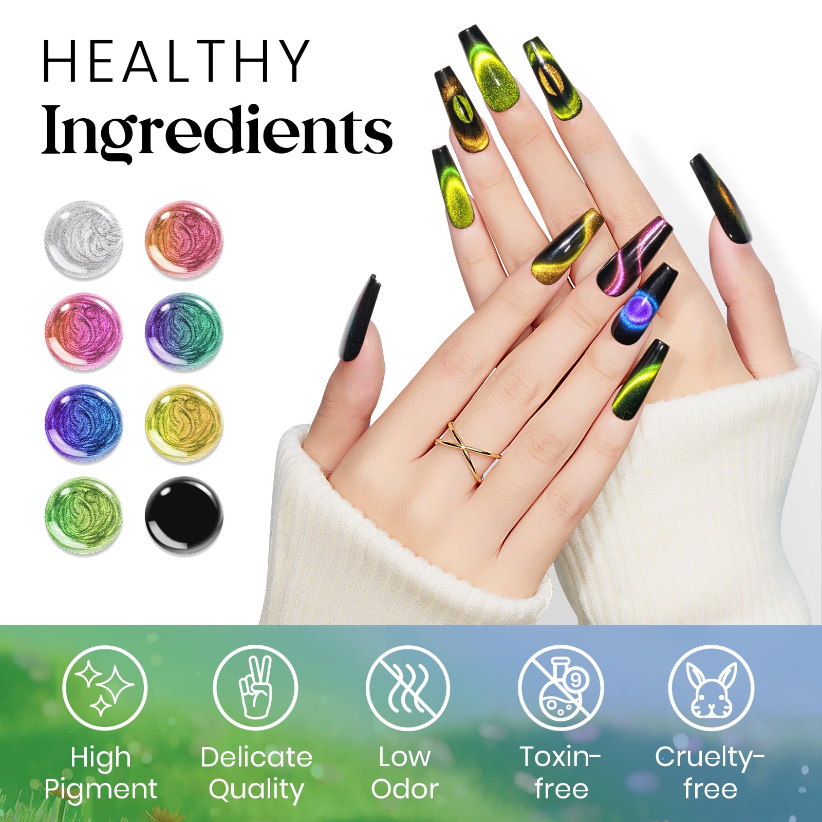 Amazon.com : MIZHSE Cat Eye Gel Nail Polish, 8 Colors Magnetic Gel