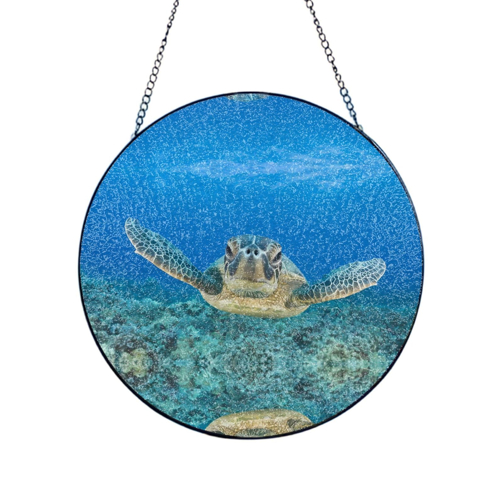 Phayah Sea Turtles Print Glass Window Hanging Sun Catchers Suncatcher Decor For Birthday For Home Garden Porch 8in（20cm）