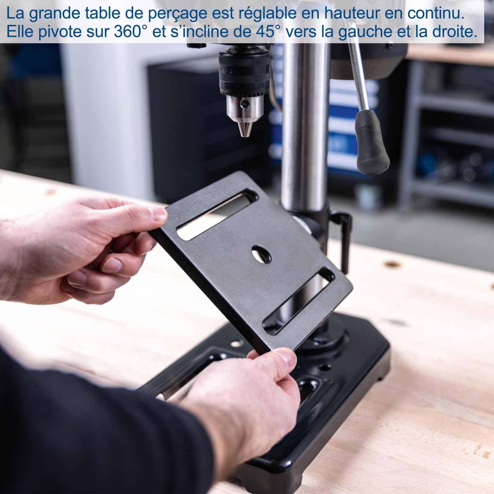 Scheppach Perceuse à colonne détabli TBM200-400W - 550-2600 tr/min - table 164 x 162 mm - inclinable - mandrin 1,5-13 mm - profondeur de perçage 50 mm