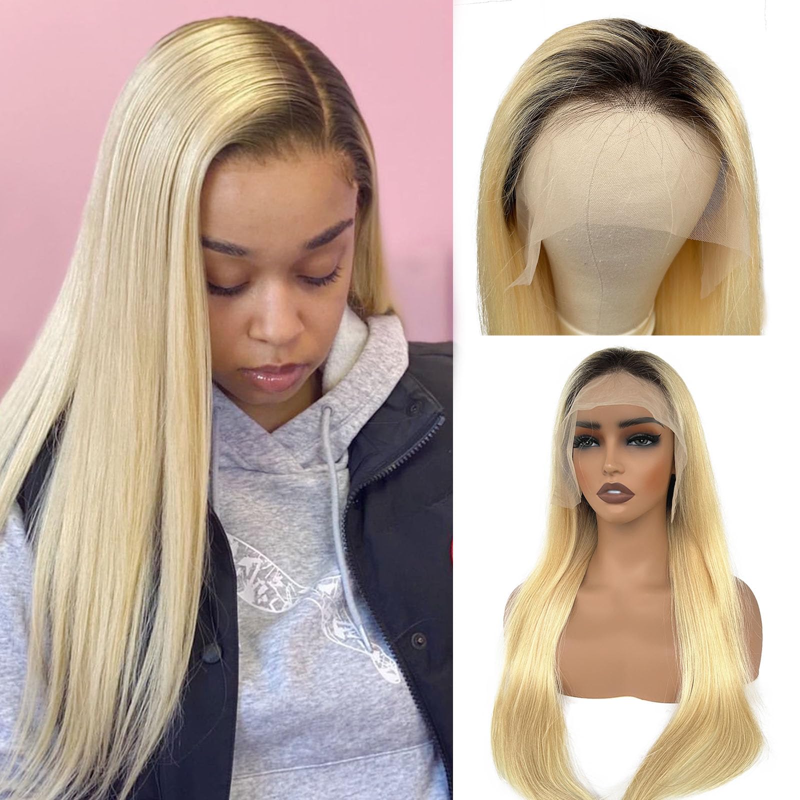 Ombre Blonde Lace Front Wig 16-18 inches 16 Ombre Blonde Human Hair Lace Front Wig 150% Density  main image 4
