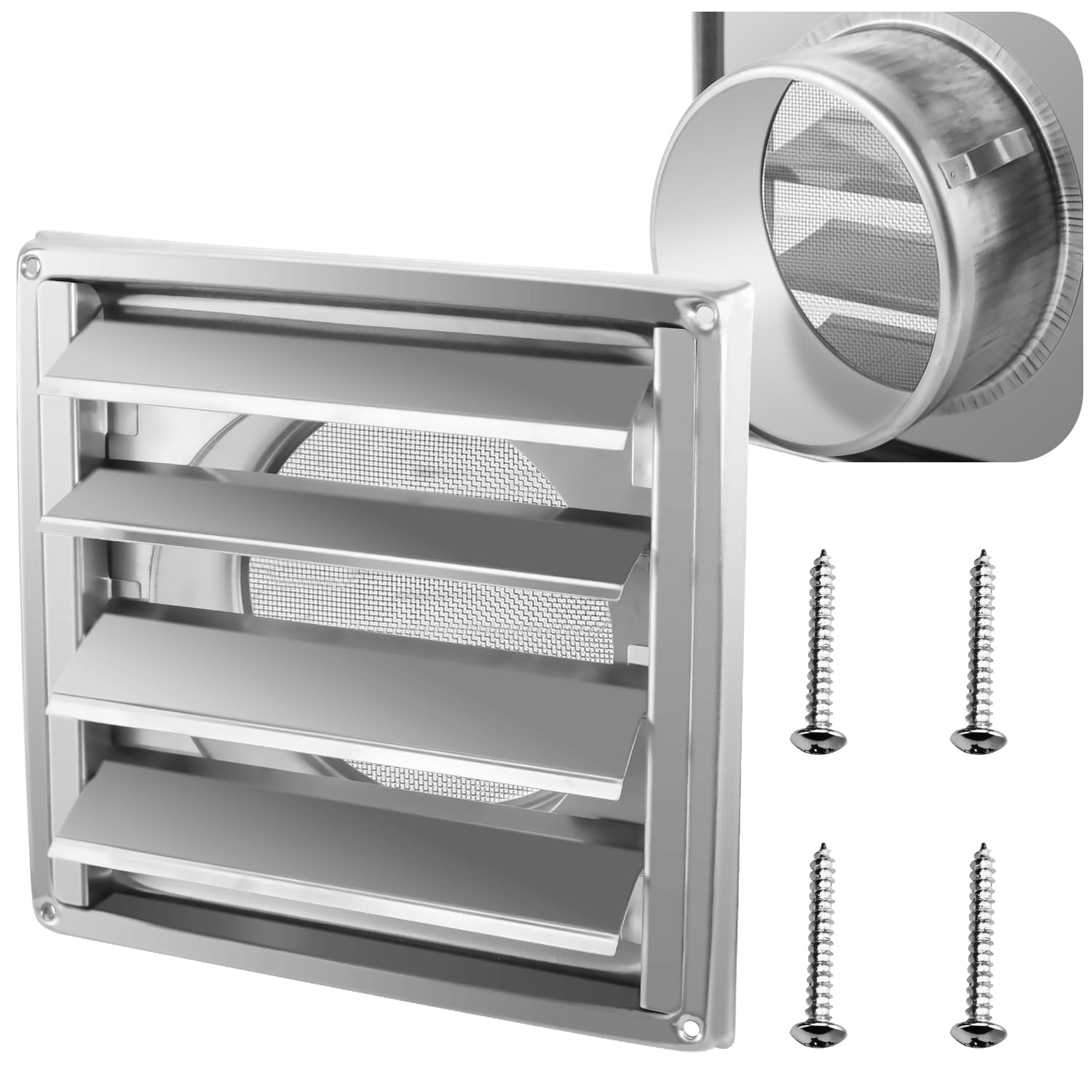 Photo 1 of Funmit 5'' Metal Dryer Vent Cover with Fine Mesh Screen, 7" x 7" Stainless Steel Exterior Exhaust Louvered Outdoor Vent Cover Includes 4 Screw for Easy Installation