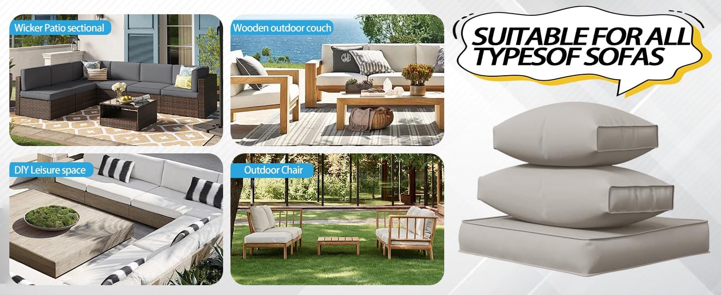 14Pieces Patio Cushion Covers Replacement Outdoor Couch Cushions Covers Splashproof Sofa Slipcovers Set with Zippers,Patio Furniture Protector-Cover Only(Light Gray,25.6×25.6×3.94inches)