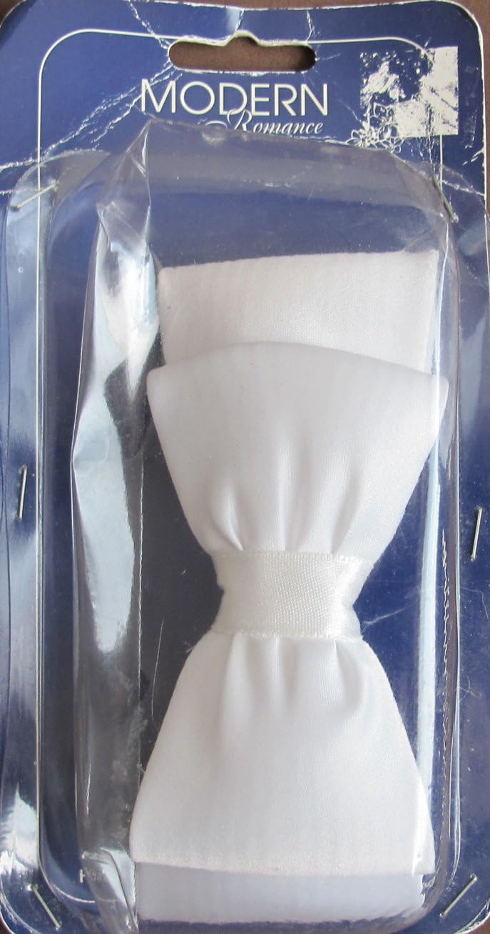 Modern Romance DOUBLE BOW TIE HAIR BARRETTE or BRIDAL Head Piece WHITE Fabric Bow Tie 4-1/2" Long x 2" Wide w Metal Barrette