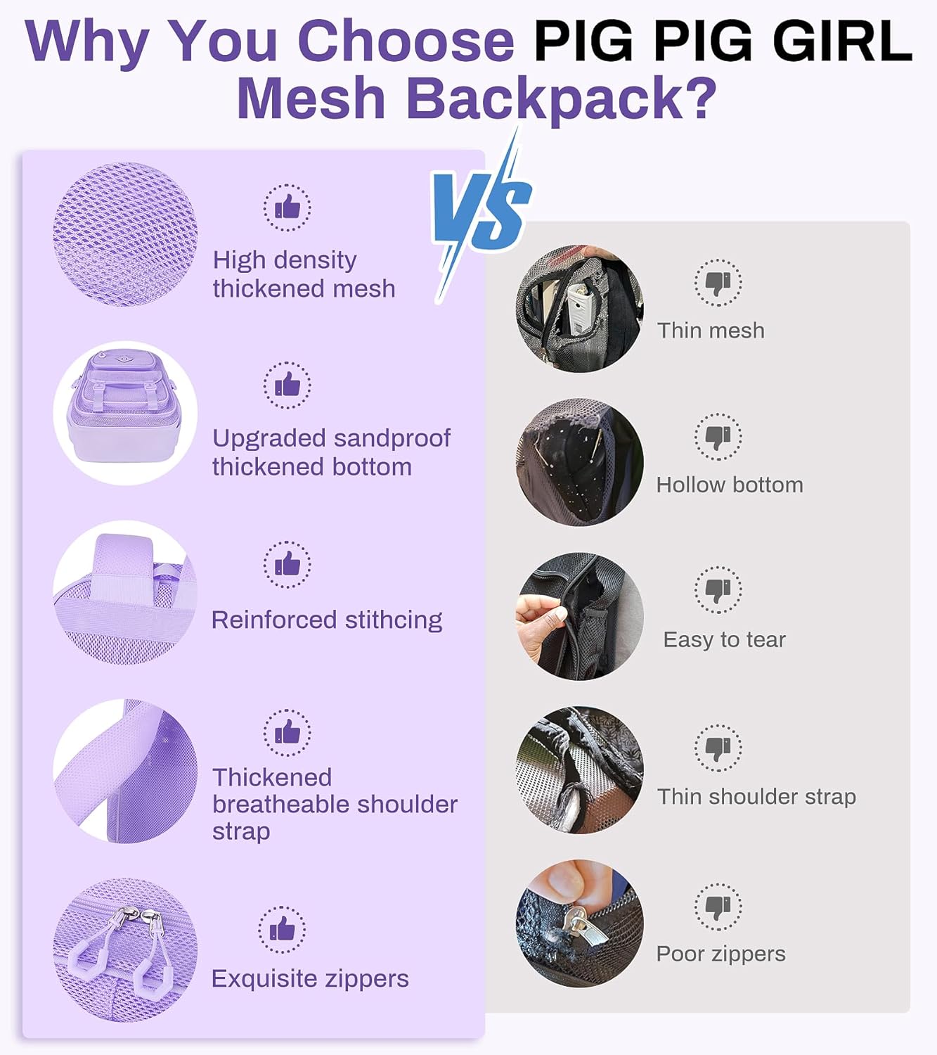 Mesh Backpack, 17in Heavy Duty Net Bookbag Ultra-Lightweight See Through Backpack Breathable Transparent Backpacks Clear Bag for School Beach Sports Gym,Purple - Image 8