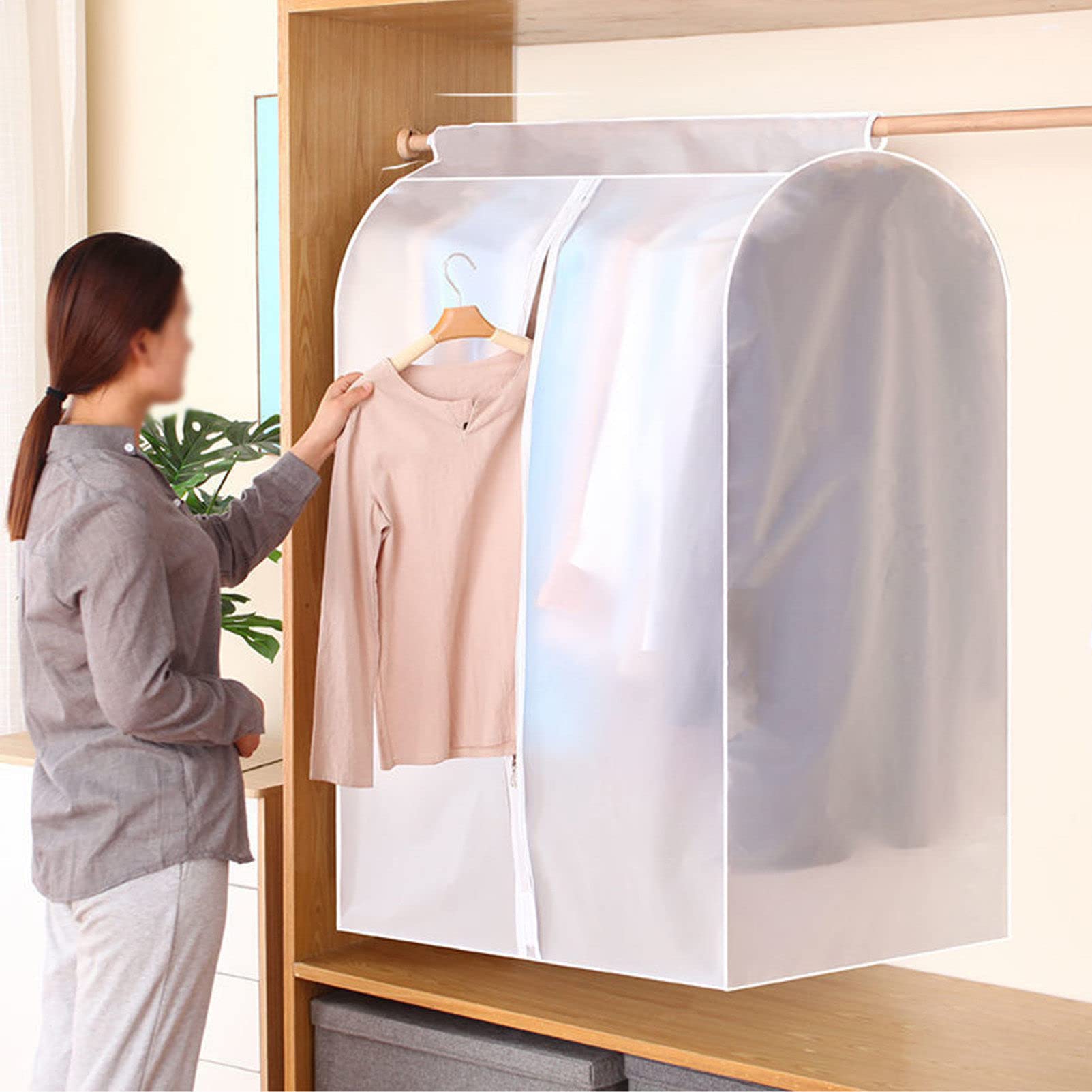 HäNgende KleidersäCke FüR Die Lagerung Gut Versiegelt Kleidung Staub Abdeckung Mit GroßEn Klaren Fenster Und 3 ReißVerschlüSse öFfnung FüR Anzug Mantel Kleiderschrank Rack (Rahmenlos),50X100X90cm