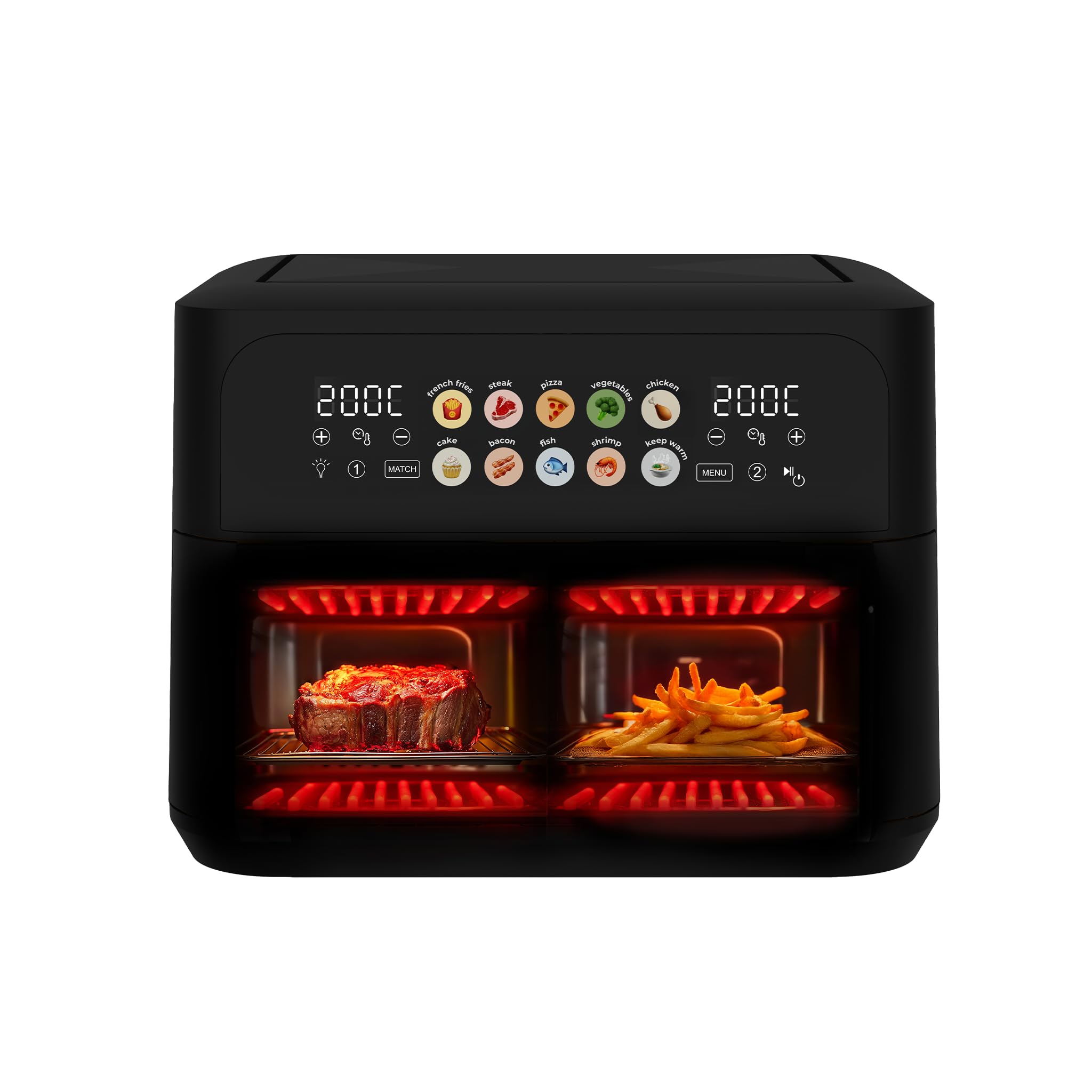 EVVO Freidora Sin Aceite Tasty Fryer Advance DUO 10L - Air Fryer con 2800W, Compartimento Divisible, Tecnología Dual Resistencia, Panel Táctil, Multifunción, Temporizador, Acero Inox, Antiadherente