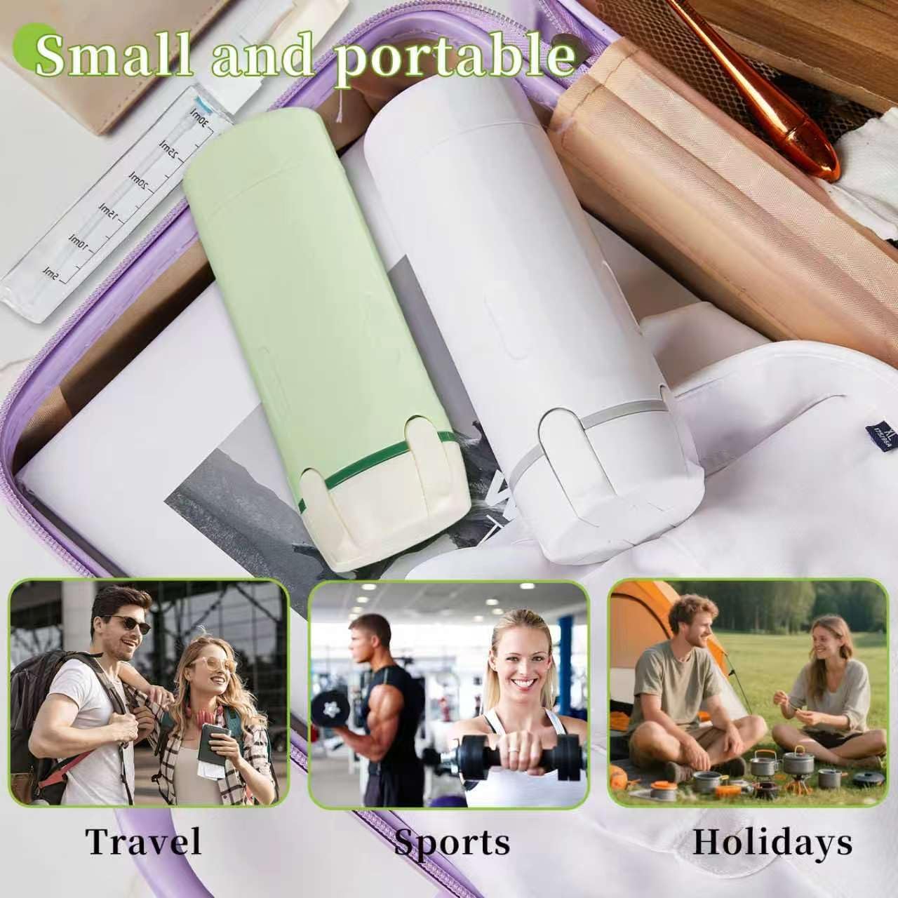4 in 1 Travel Dispenser Bottles - Refillable Leak-Leak Proof and Portable for Shampoo, Conditioner, Shower Gel & Toiletries - Perfect for Vacation, Camping & Gym. (White+Green)