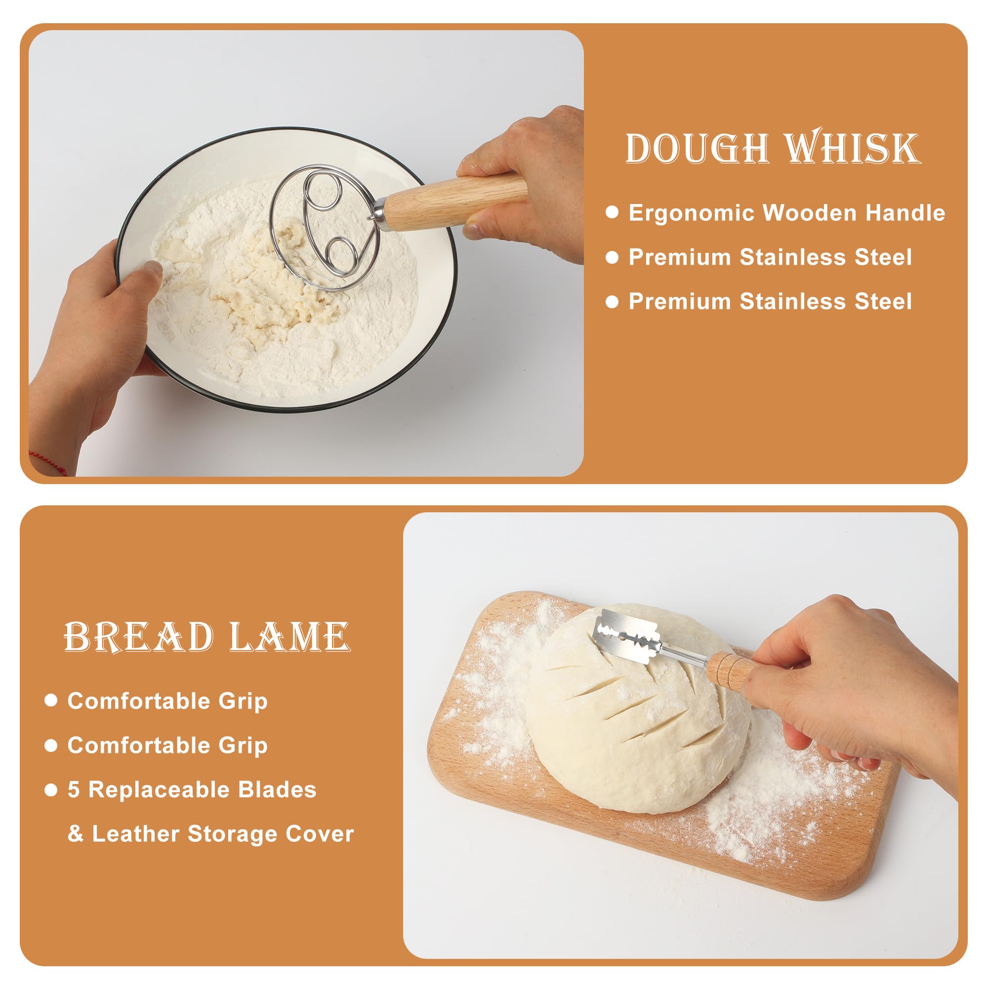 10 Pezzi Cestino Lievitazione Pane Set,Cesto Lievitazione Pane in Rattan Naturale, 23 cm Rotondo +25cm Cestini per Pane,Inclusi Spatola e Pennello da Cucina