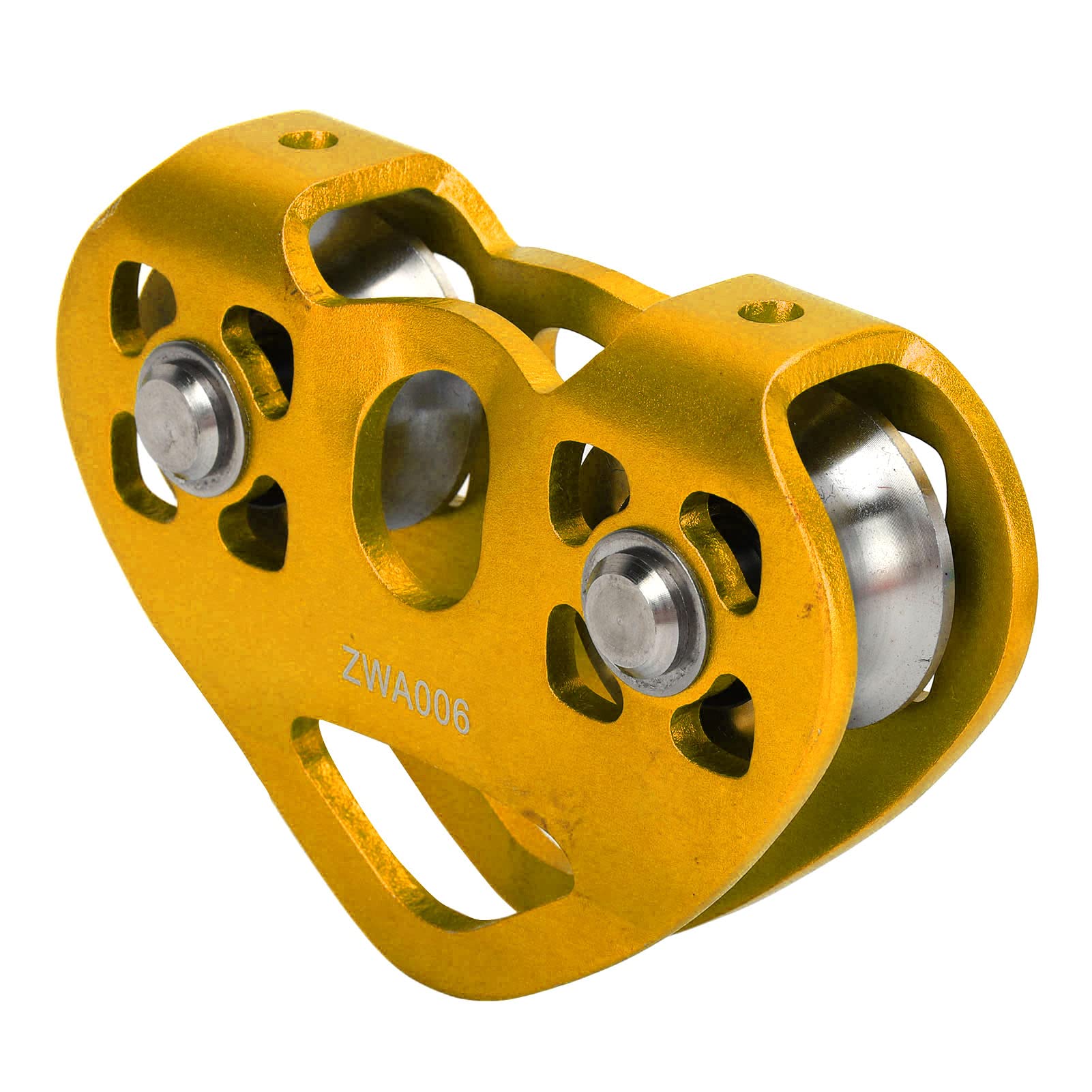 Double Climbing Zipline Pulley Highstrength Aluminum Alloy Stainless Steel Dual Bearing Design for Rock Climbing, Transportation, and Electric (Gold)