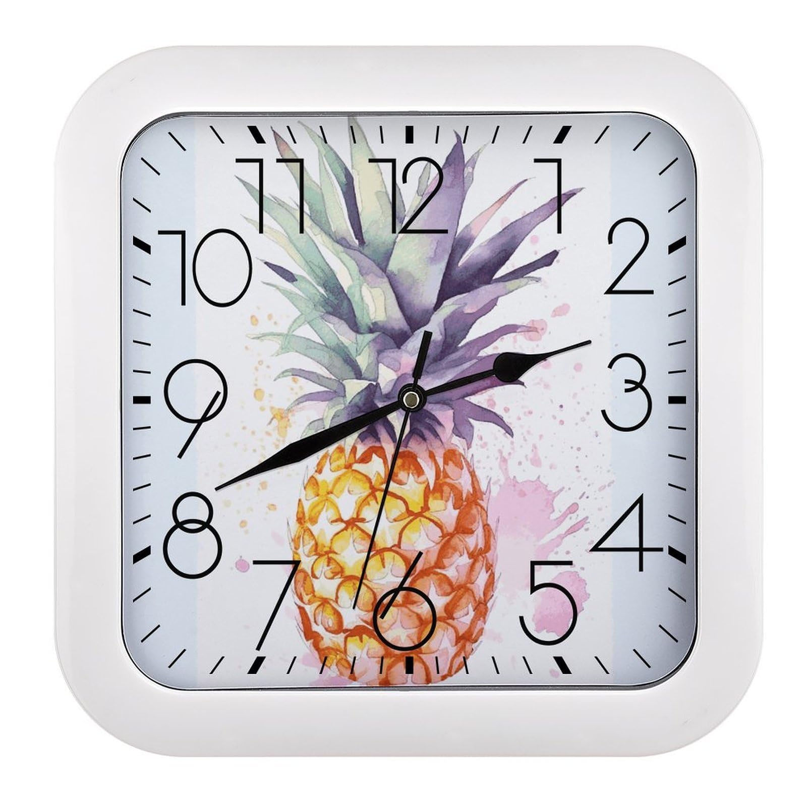 LDGSUPH Pineapple Wall Clock Silent Non-Ticking Modern Clock Personalized Vintage Square Clocks for Travel Office Kitchen Home Decorative Clocks 10.2 Inch