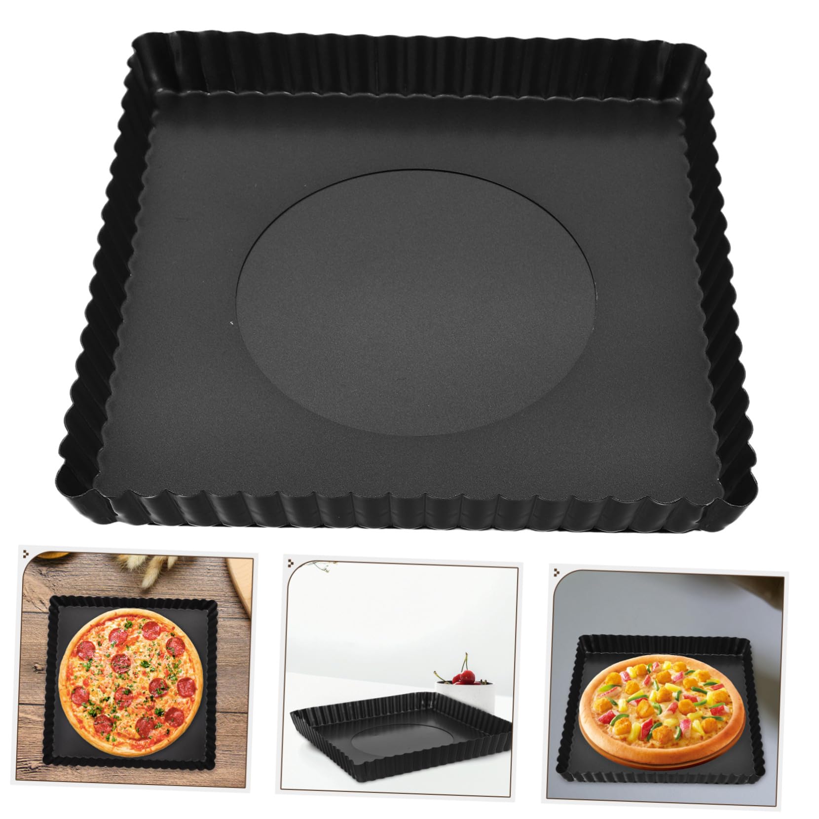 Alipis Moule à Pizza Carré 21x21x2,5 Cm Moule Profond En Acier Carbone Antiadhésif Fond Amovible Cuisson Homogène Pour Four Usage Domestique Et Fête