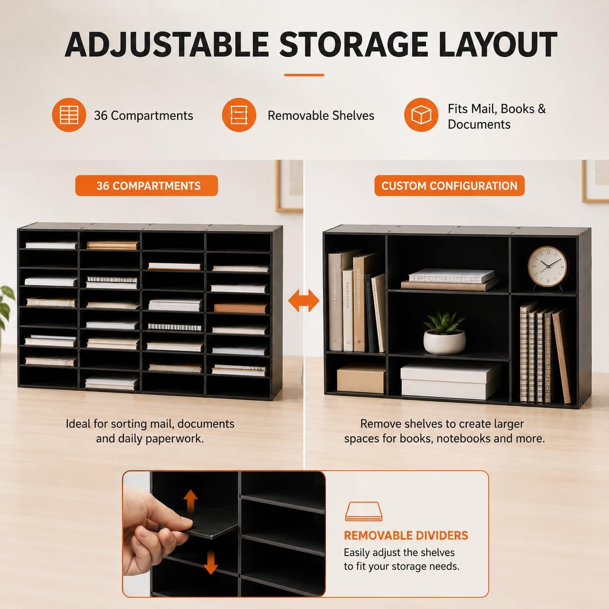36 Compartment Literature Organizer, Office Mailbox with Adjustable Shelves for Home Office and Classroom