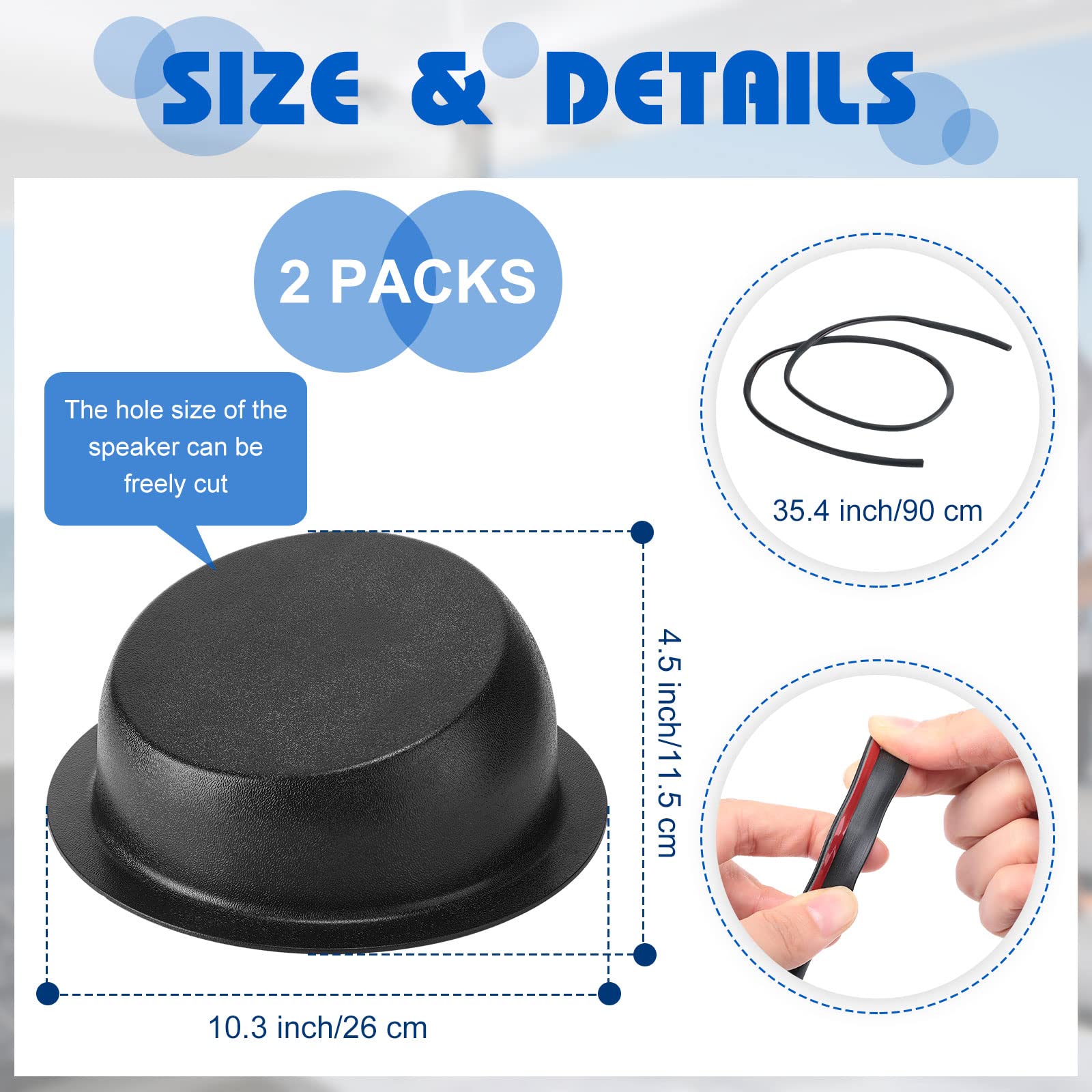 2 Pcs Universal Angled Speaker Enclosures Boxes Pods Surface Mount with Rubber Strip for Install 6.5 Inch Speakers or Smaller Custom Mount Door Kick Panel Rear Deck (Black, No Hole Cut)