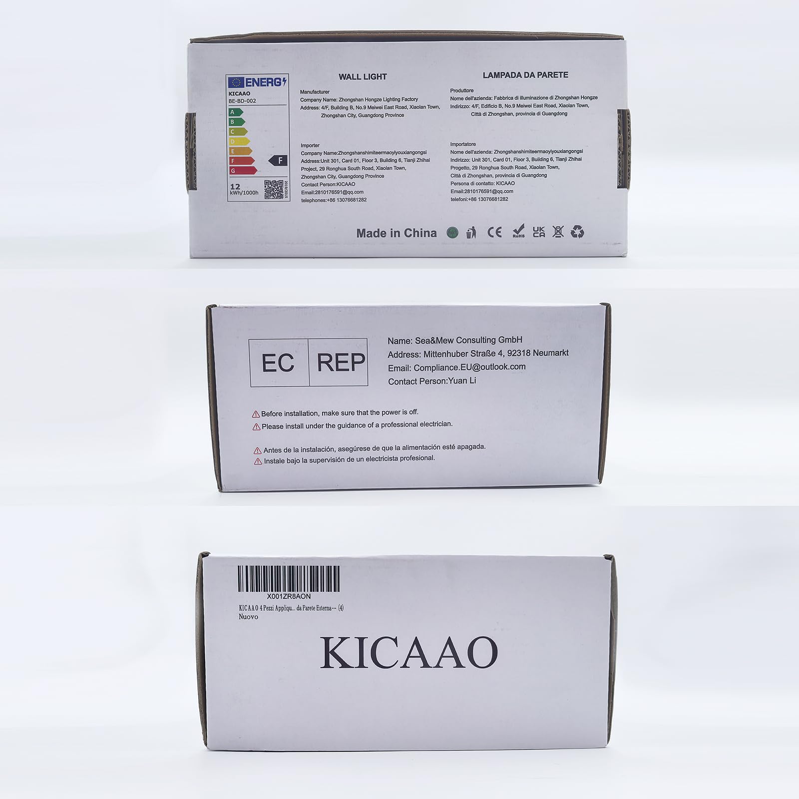 KICAAO 4 Pezzi Applique da Parete Esterno LED Lampada da Parete Interno Moderno Bianco,12W Luce Caldo 3000k, Lampada Muro IP65 Impermeabile Quadrata Alluminio Lampada da Parete Esterna… (4)