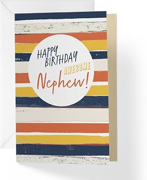 Happy Birthday Card for Nephew | Stripes | 5"x7.5" Greeting Card with Envelope | Made in USA | BIRNEP1