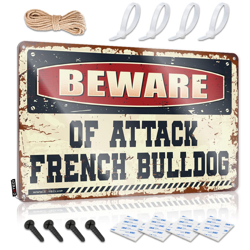 ZTBBDNQHA Signs For Garage Beware Of Attack French Bulldog Tin Sign Drinking Signs Funny Outdoor Bar Signs(30X40CM)