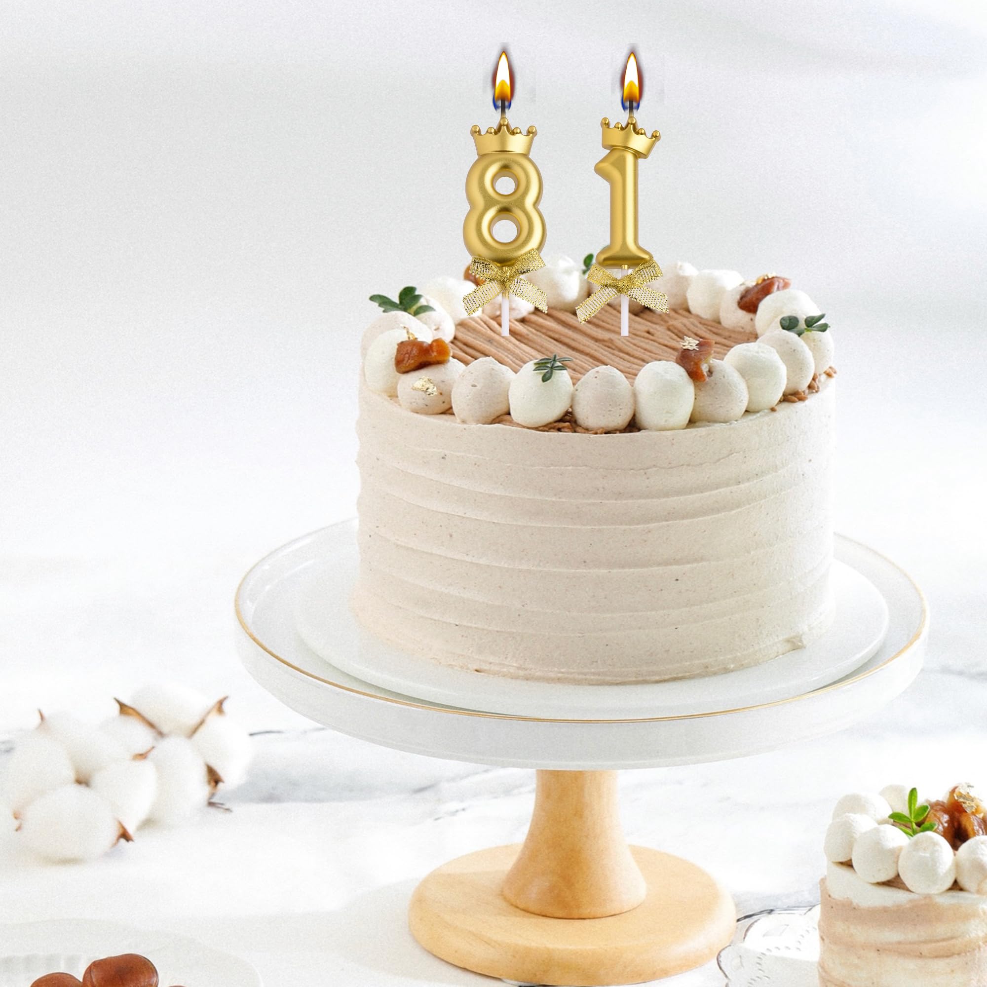 Velas de cumpleaños número 81, velas de cumpleaños con número 81 años, decoración de pastel de feliz cumpleaños, regalos para mujeres y hombres (dorado)