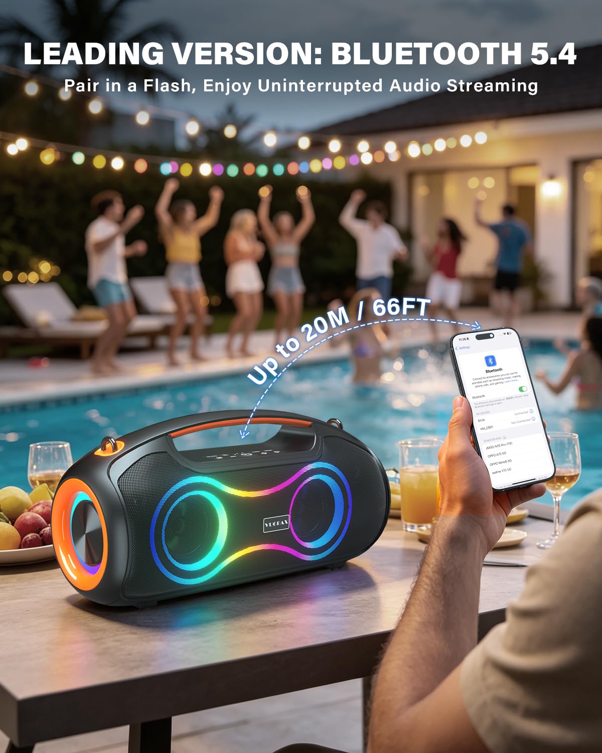 Cassa Bluetooth Potente Portatile (180W MAX),Altoparlante bluetooth Wireless configurazione 2*woofer 2*tweeter,Bluetooth 5.3,24H,IP65 Impermeabile,luci RGB,Bassi Profoni,DSP/ECHO/TF/USB