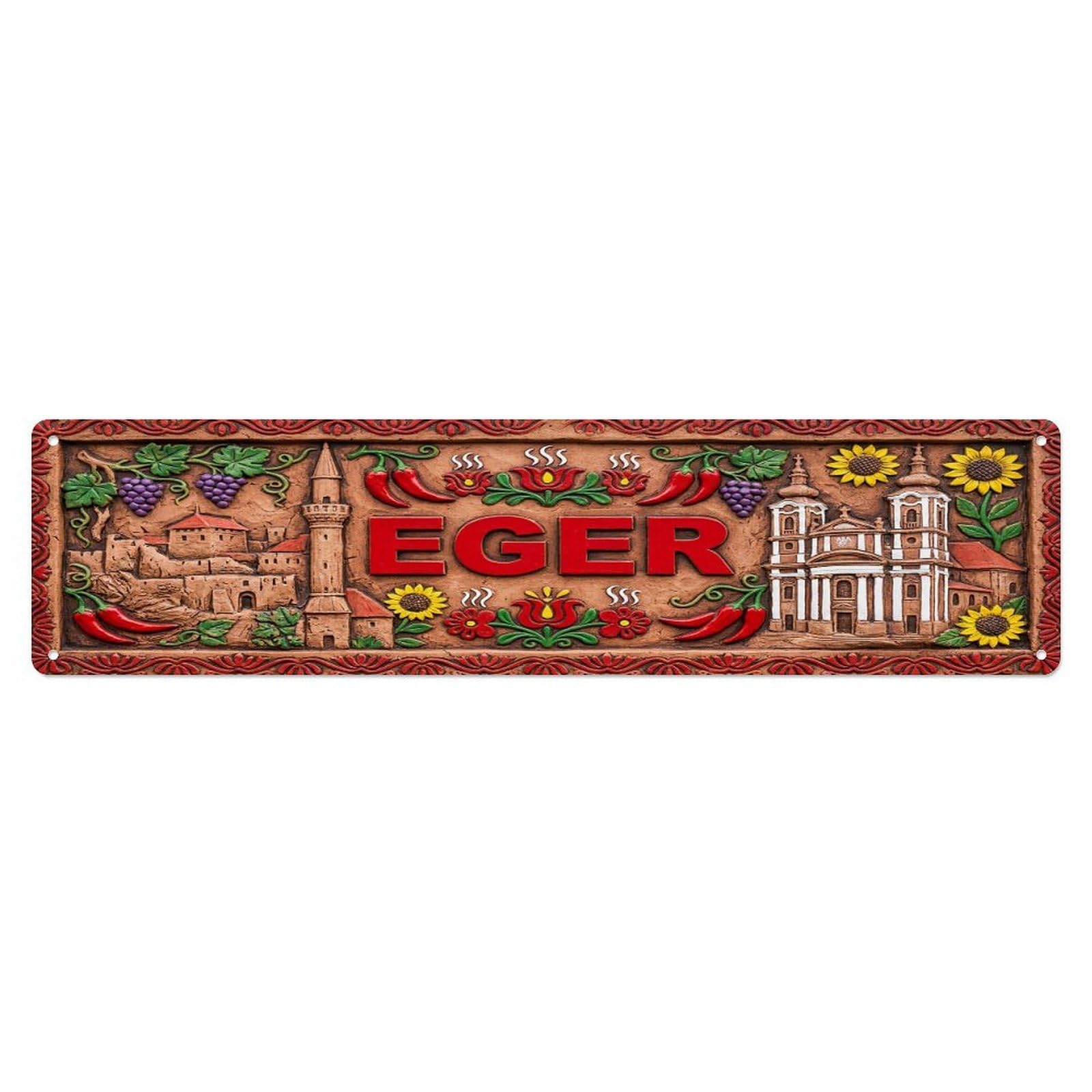 Vintage Eger Hungary Flag Pattern Metal Tin Sign