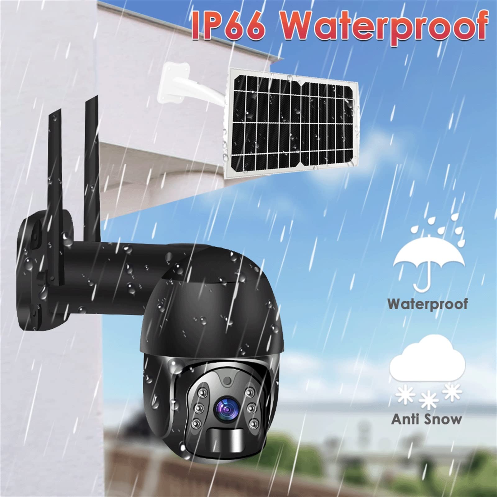 Telecamera Wifi Esterno, Tuya IP Camera 4G SIM Card Videosorveglianza CCTV Telecamera di sicurezza 1080P Batteria esterna solare senza fili PTZ Casa intelligente ,Sicurezza, Antifurto(4G Camera 64G)