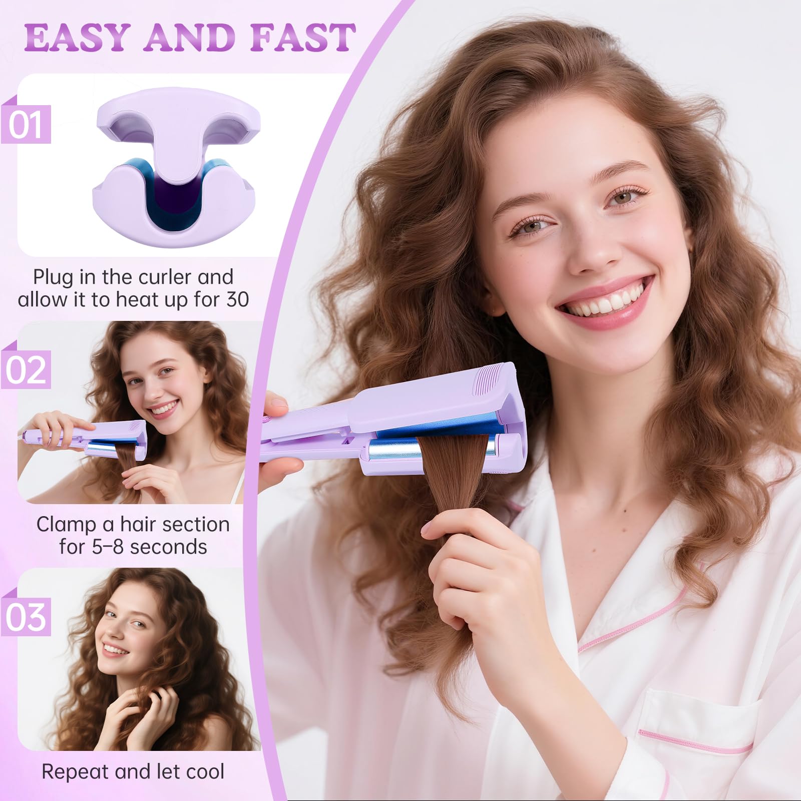 Fer à Boucler 32mm, Boucleur Cheveux avec 4 Températures, Revêtement Céramique, Chauffage Rapide