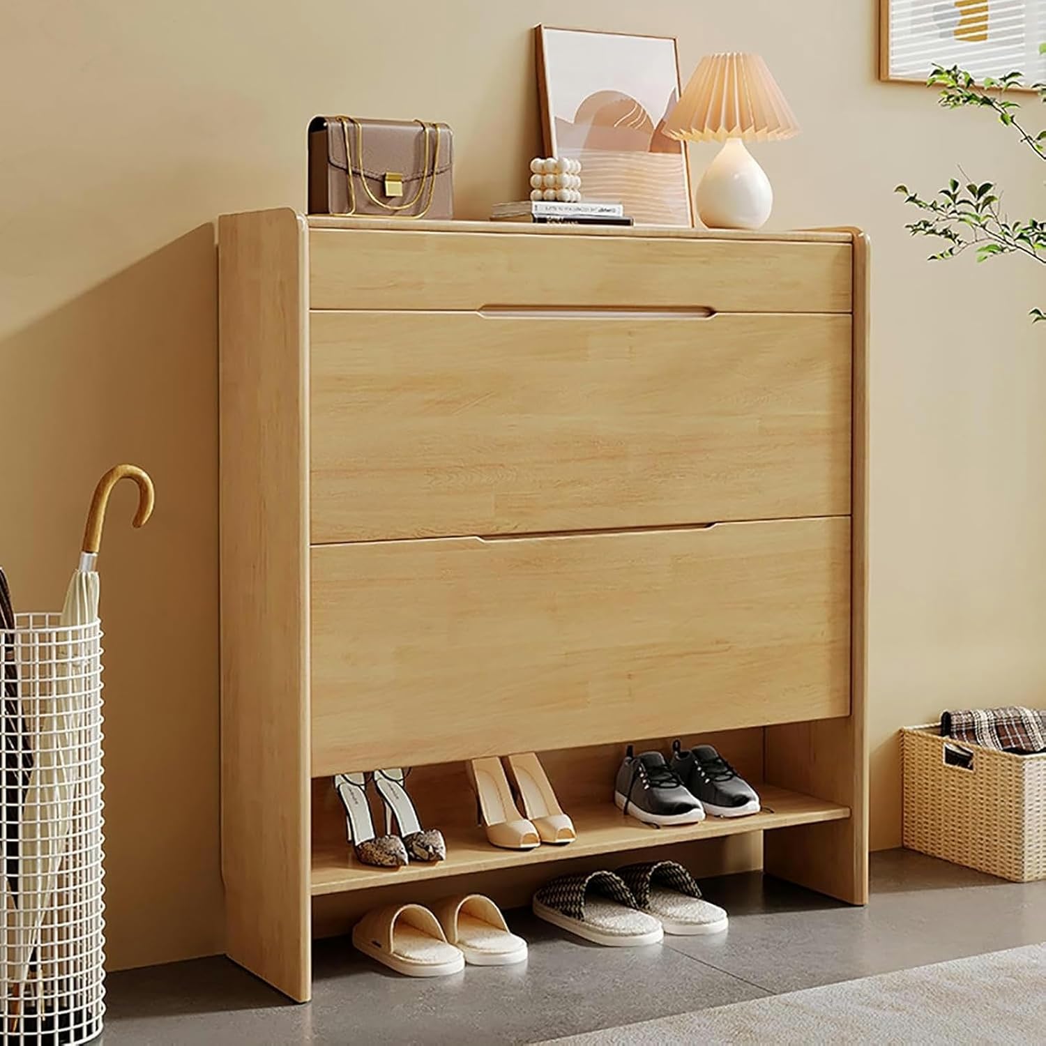 Shoe Storage Cabinet Cabinets Hallway Slim Cupboard Cupboards Hallways Slimline，Modern Wooden Shoe Cabinet with Drawer - Slim Storage Organizer for Entryway & Hallway - Detachable Baffle Des