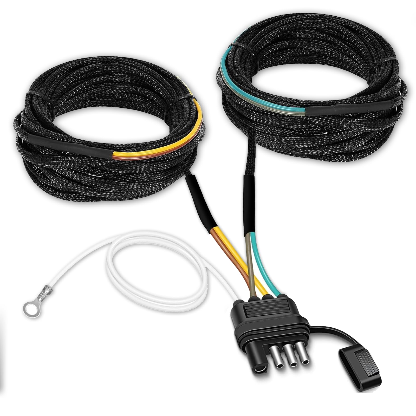 Gonice 36Ft 4 Pin Trailer Wiring Harness Kit with Black Nylon Protective Sleeve