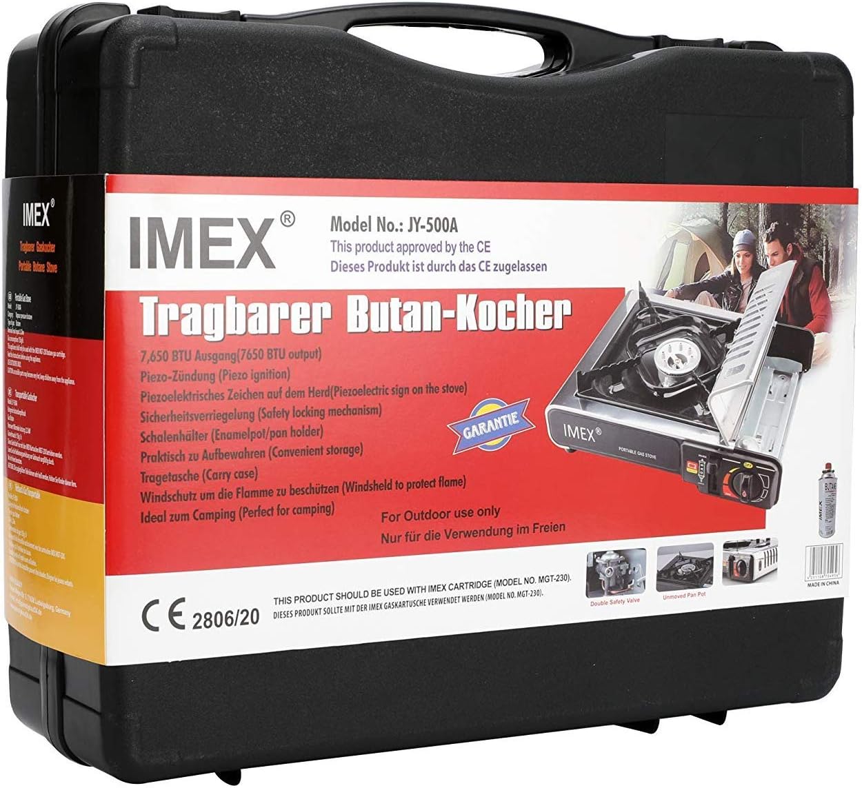 IMEX JY-500A Portable Gas Stove in its carrying case