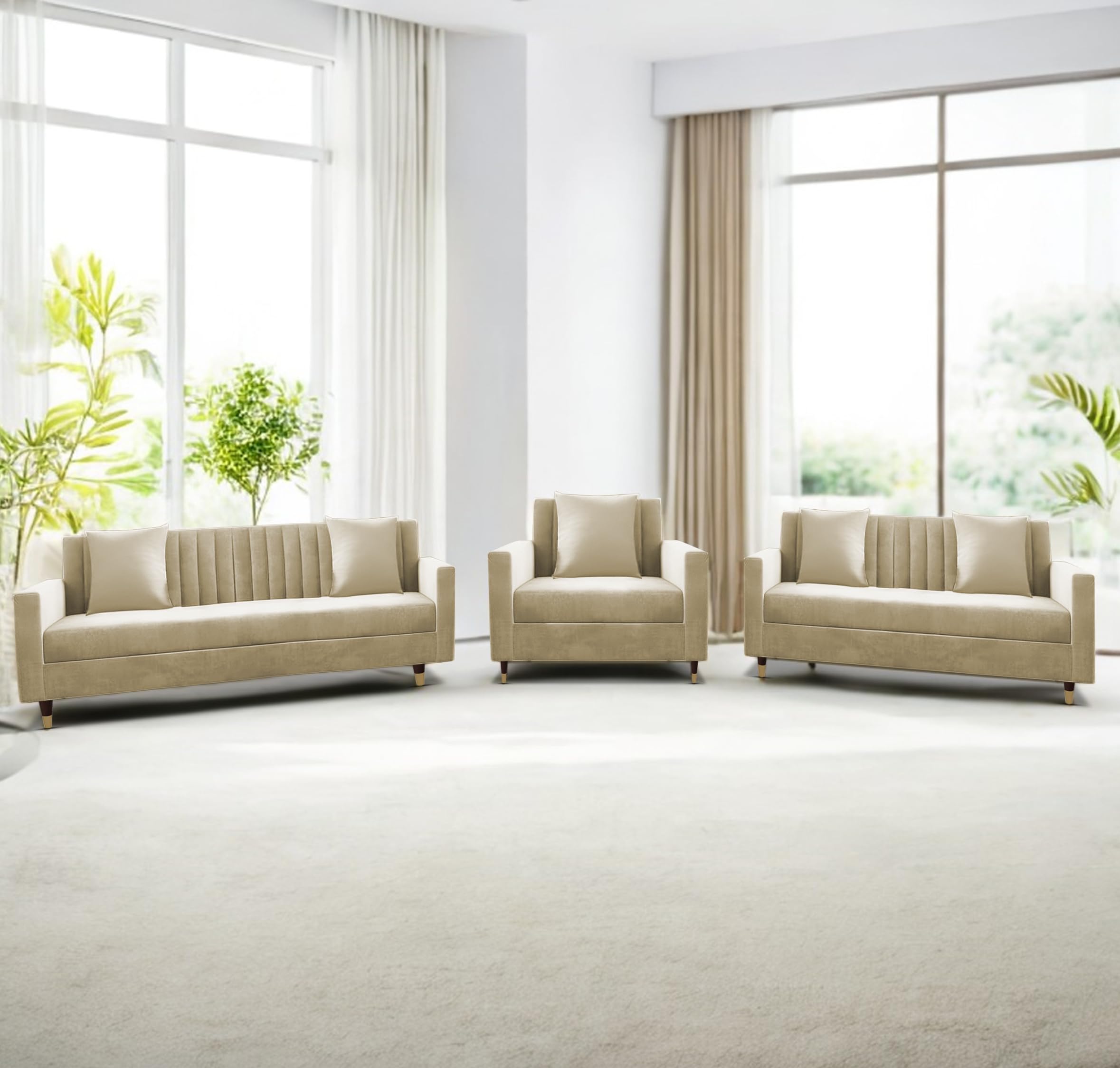 GRAPEWOOD Gracia 3+2+1 Seater Sofa Set for Living Room (Cream Colour) Premium Fabric Sofa-image-10
