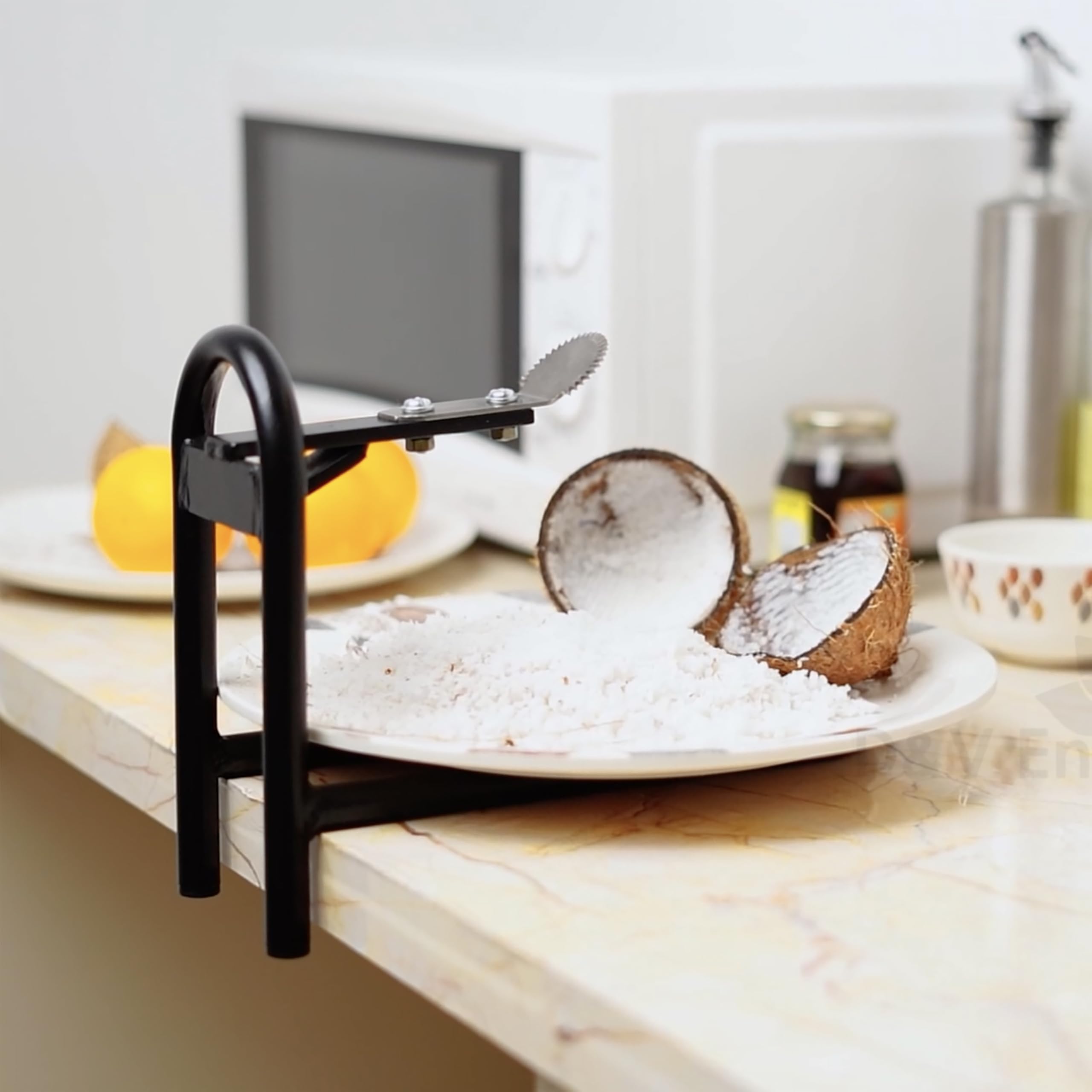 D&V Engineering Metal Tabletop Coconut Scraper/Grater | Sturdy Design | Easy to Use | Sharp 2 mm Stainless Steel Blade | Strong & Stable Construction for Home Kitchen Use (Black)