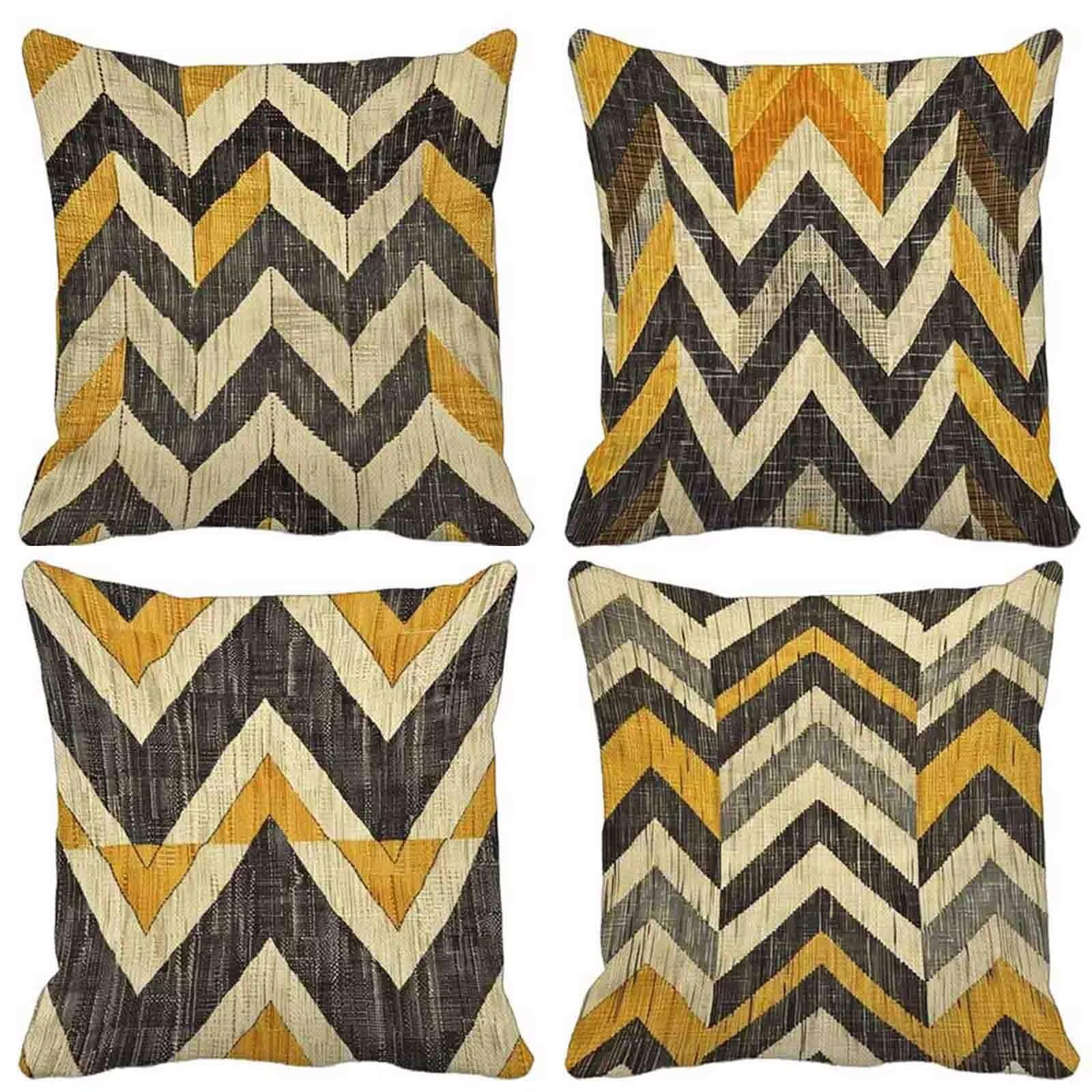 Stripe Cushion Covers Set of 4, Soft Decorative Pillows Yellow Sofa Cushions Square Sofa Pillows with Invisible Zipper for Couch Sofa Bedroom Living Room Decor Spring, Gifts 45cm x 45cm -lsy2504K8