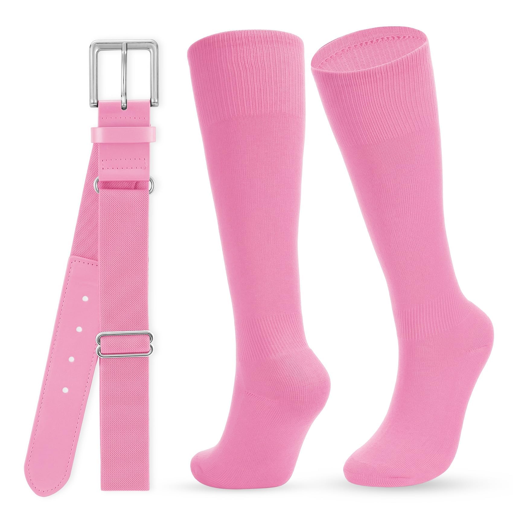 WHIPPY Baseball Socks and Belt Combo Set Knee-High Softball Socks &amp; Adjustable Elastic Belt for Kids Youth Adult
