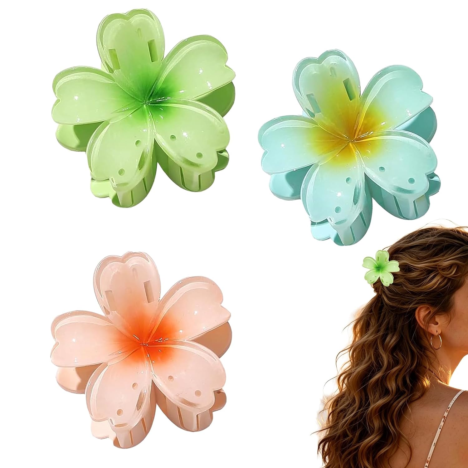 3PCS Floral Claw Clips,Summer Claw Clips for Half Up Half Down Hair