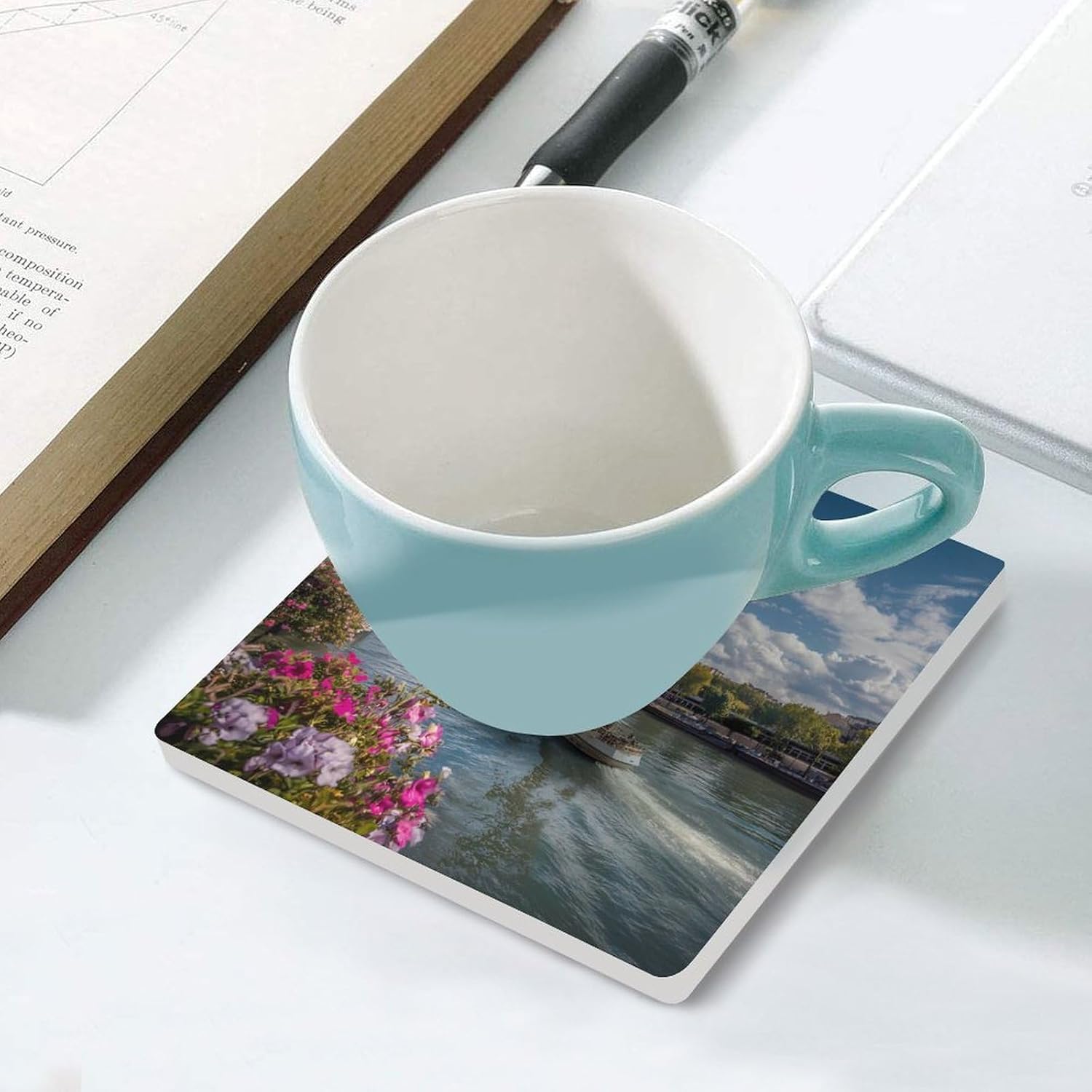 Paris Eiffel Tower Coaster for Drinks Square Ceramic Table Coasters Stone Mat Crafts 4PCS Home Kitchen Decor