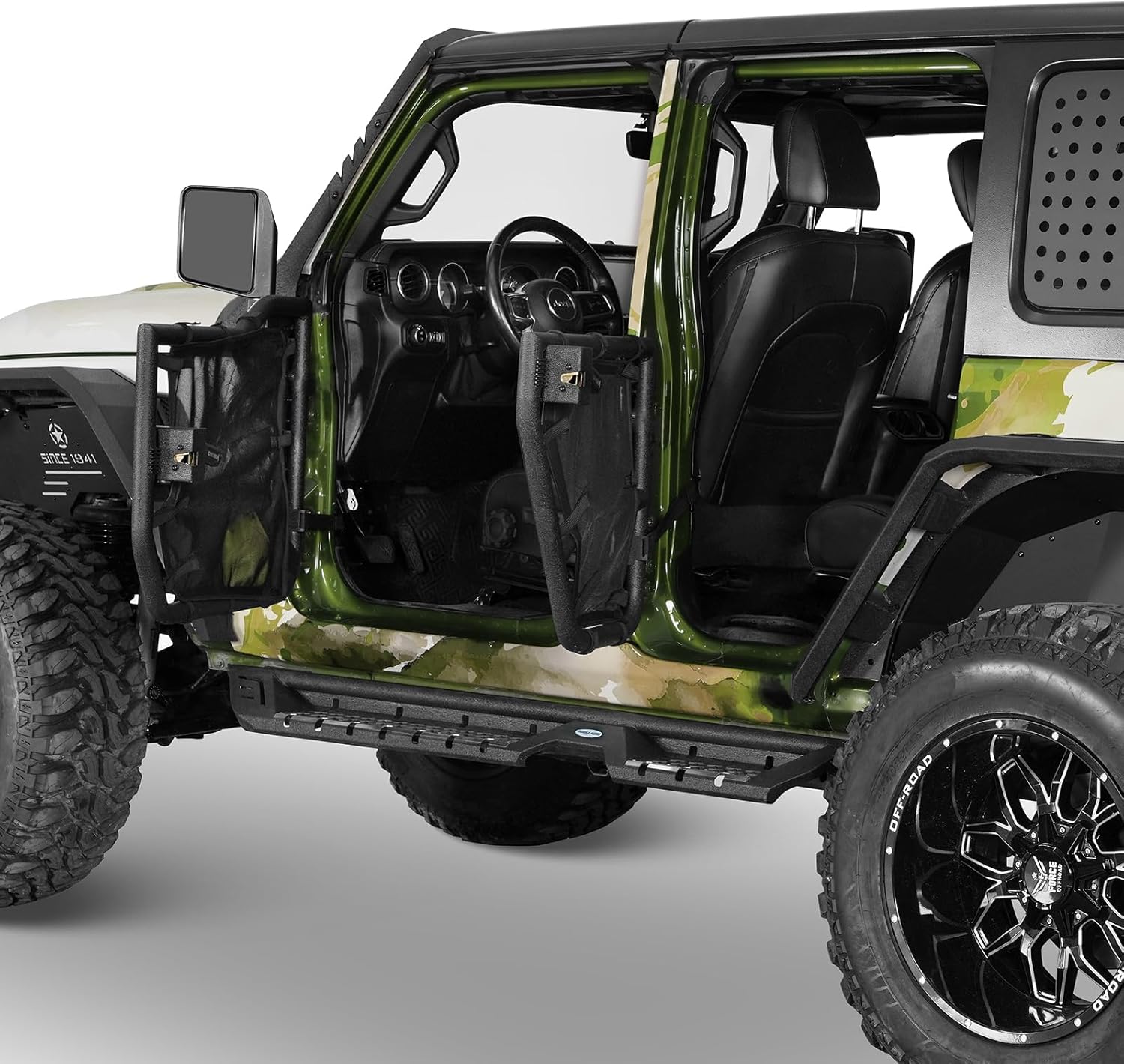 Hooke Road JL/JT Tube Half Front & Rear Doors w/Black Shade Skins for 2018-2026 Jeep Wrangler JL 4-Door & Gladiator JT Models - A Set of 4PCS