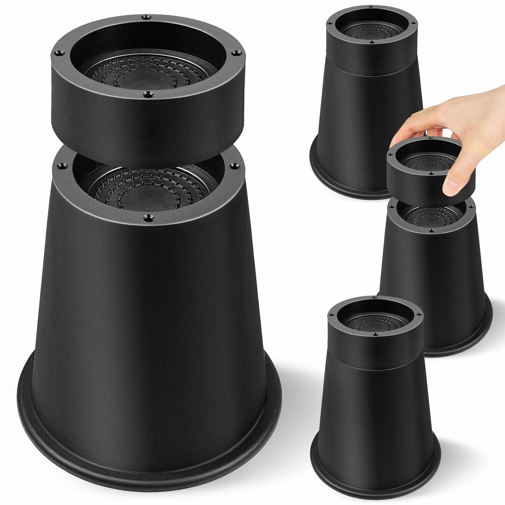 MixDora Bed Risers 6, 8 Inch Stackable Furniture Risers Heavy Duty Adjustable Chair Raisers for Desks Couches Sofas Table Set of 4 Pack Black (6,8 Inch)