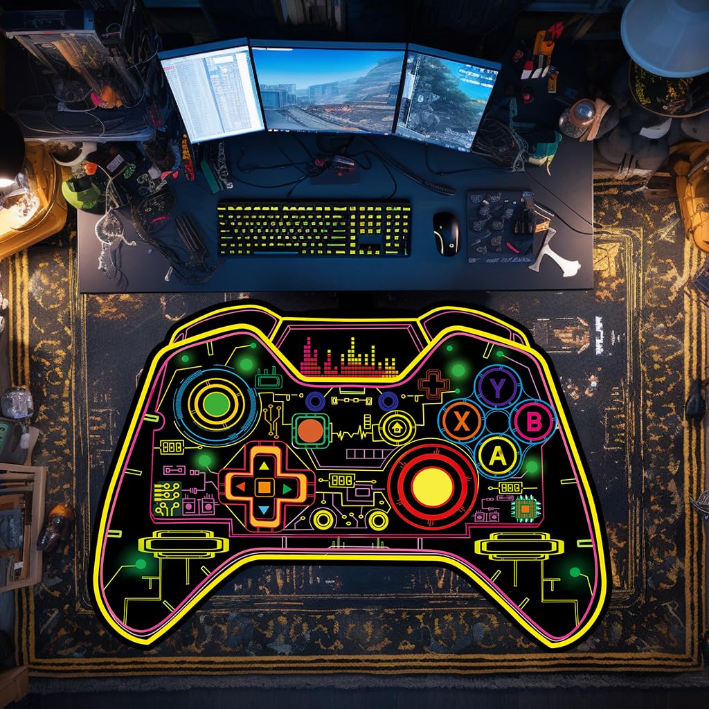 Tappeto da gioco per adolescenti e bambini, che si illumina alla luce nera, tappeto da gaming, antiscivolo, per la stanza dei giochi, tappetino casual (Game-1, 208 x 150 cm)