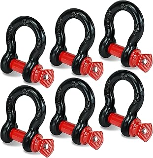 6 Pack D Ring Shackle 2.0 Ton (4,000 lbs) Capacity with Scre