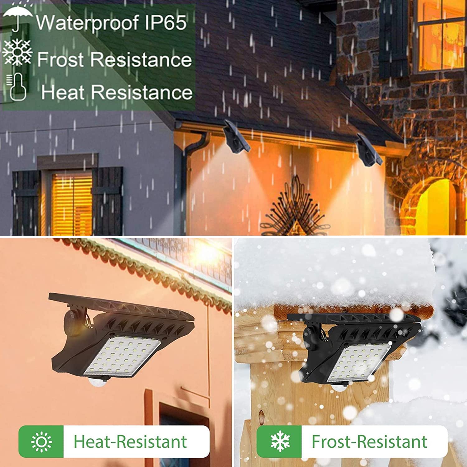 Lampes de sécurité solaires extérieures avec détecteur de mouvement à clip, 72 LED Lampes solaires super lumineuses pour jardin extérieur, IP65 Lampes de camping extérieures étanches, Éclairage à clip