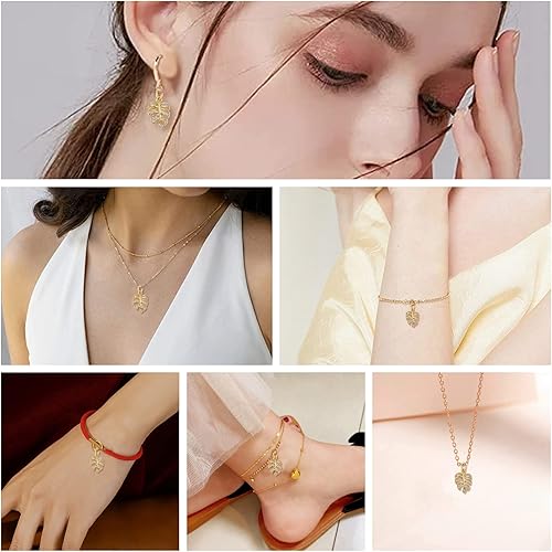Miniatura 7 de DanLingJewelry 10 dijes de latón de circonita cúbica con diamantes de imitación de hoja de Monstera para hacer joyas, gargantilla, colgante pequeño