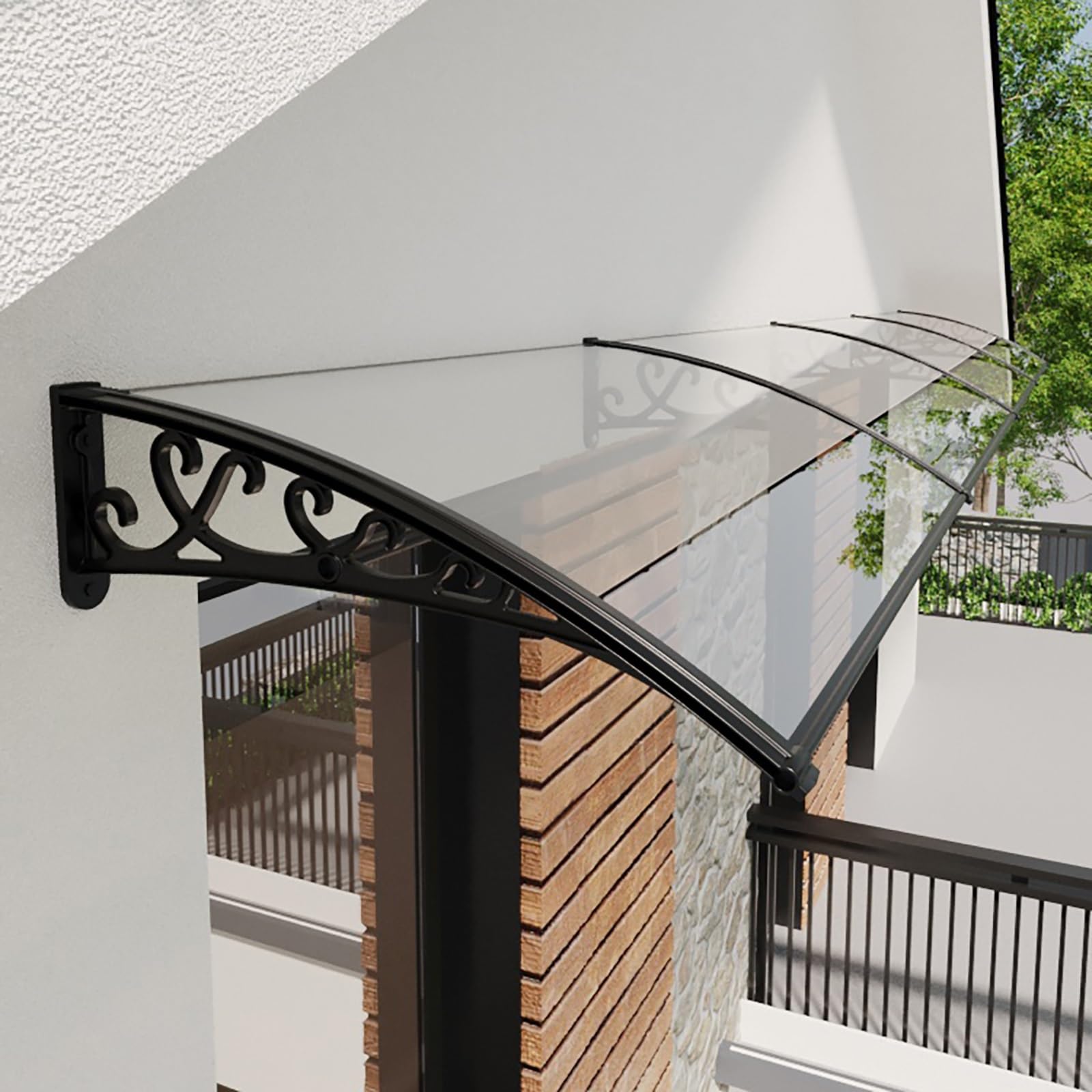 Auvent d'extérieur de 280 cm, marquise de porte et toit en polycarbonate pour entrée de maison
