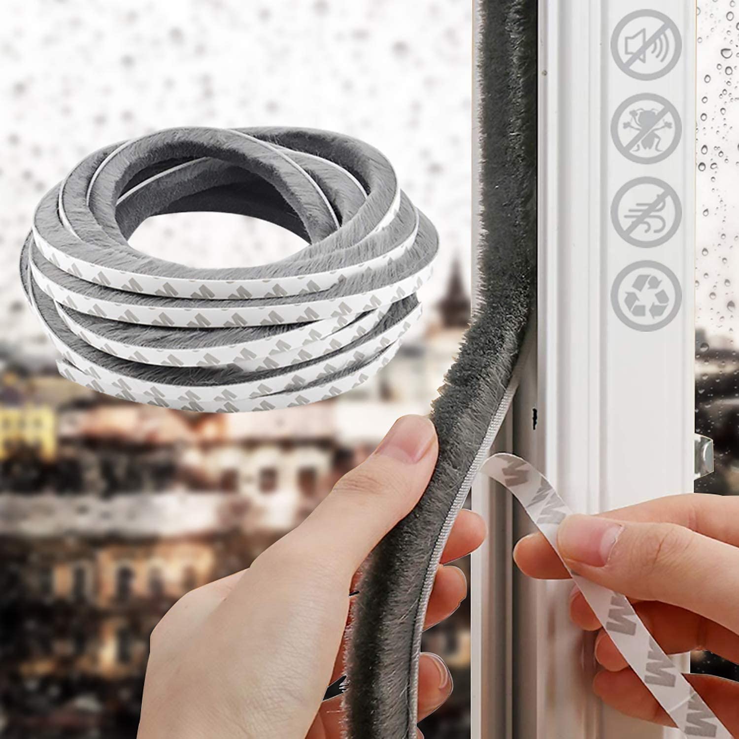 10 Meters Window Sealing Strips, Weather Stripping for Door Weatherproof, Soundproof, Windproof, Dustproof Door Window Frame Seal Self Adhesive Brush Strip, Window Door Seal Strip
