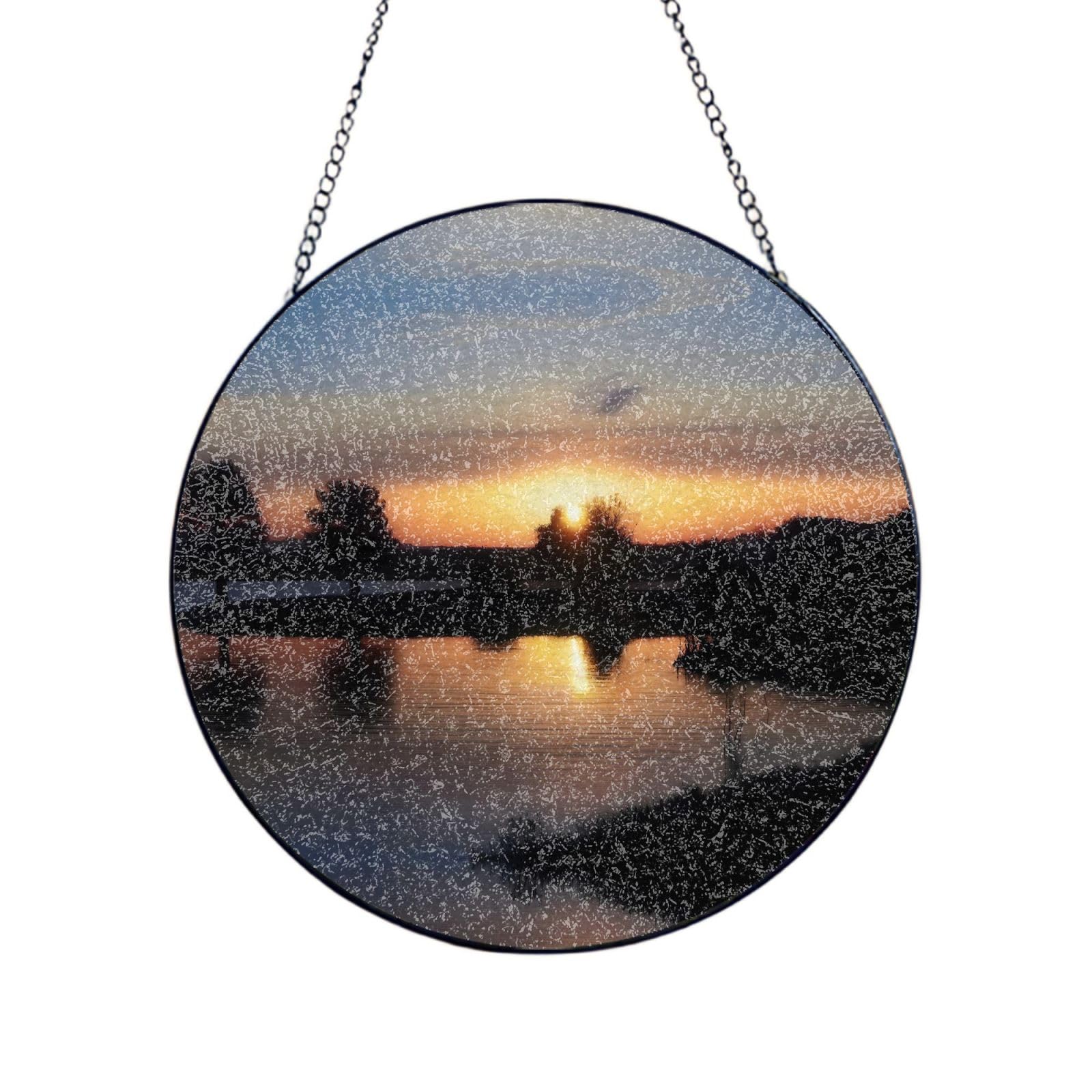 Poezjzw Stained Glass Window Hanging - Sunset Sun Catcher For Door Garden Home Decor Christmas Mother'S Day Birthday Gifts 8in（20cm）