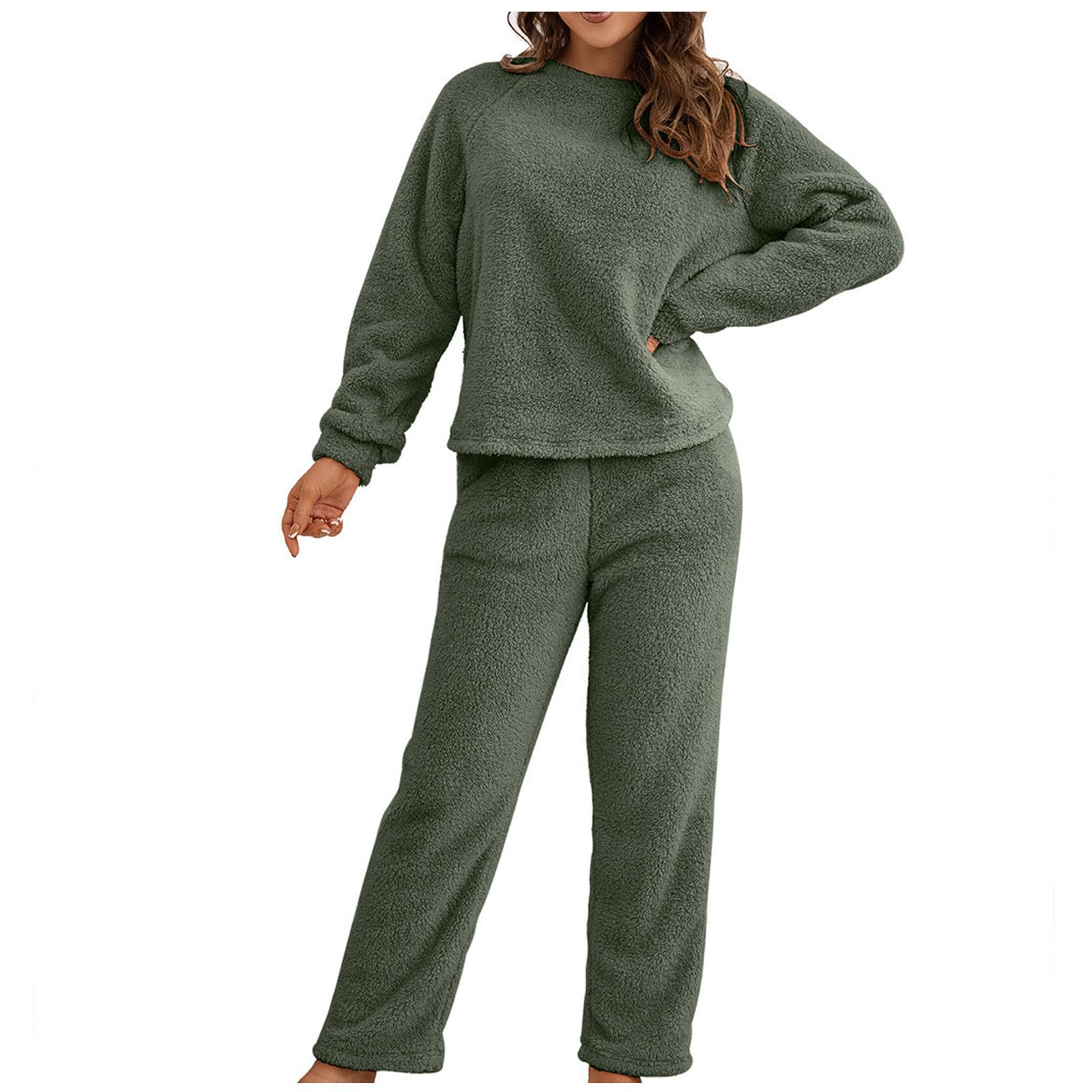 Ensemble Polaire Femme LAEMILIA - Pyjama Hiver Chaud Et Confortable, Sweatshirt + Jogging Taille Élastique Avec Poches, Couleur Unie S-3XL