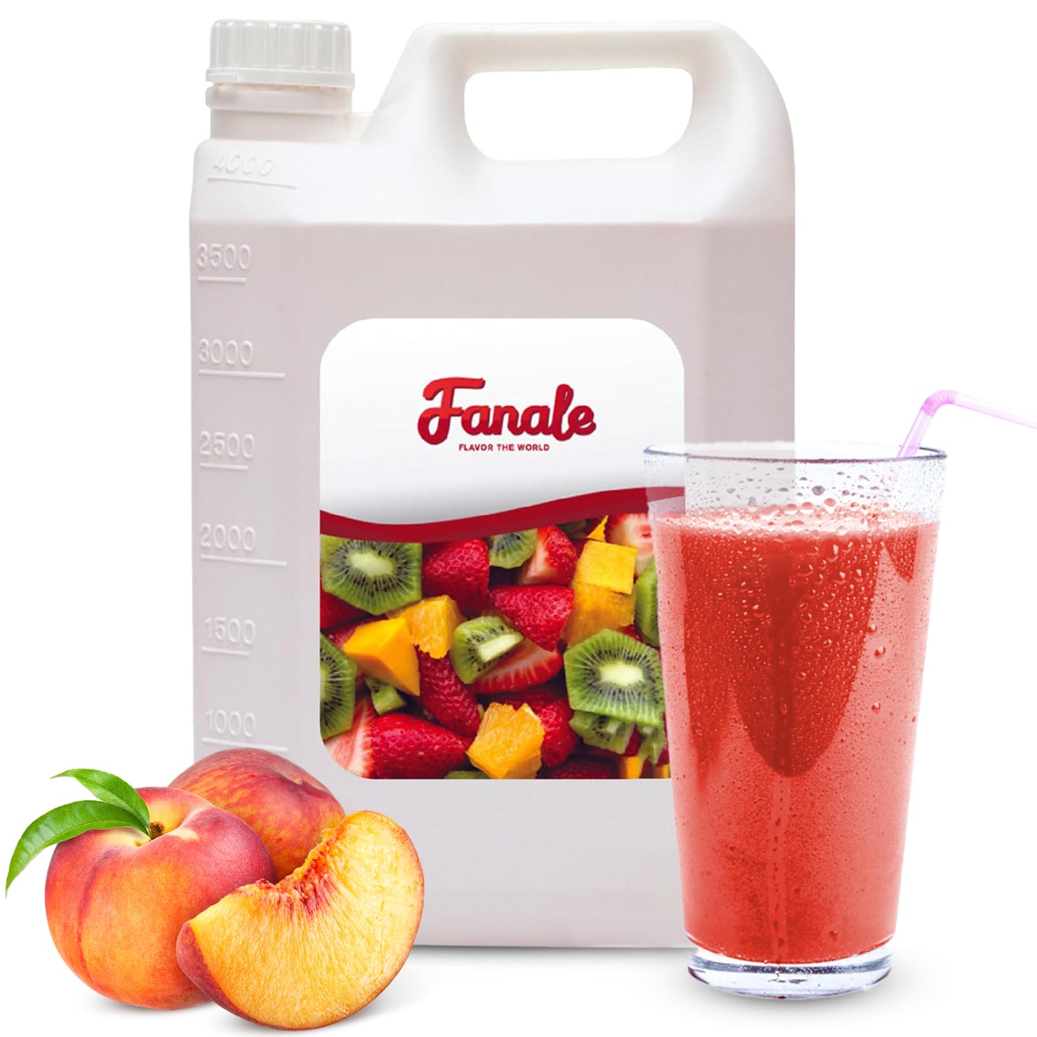 Fanale Premium Flavoring Concentrated Syrup for Bubble Tea 11 lb | Peach Flavor Syrup | for Boba Tea, Smoothies, Slushes, Desserts | 11lb | Pack of 4 | SRP040-CS