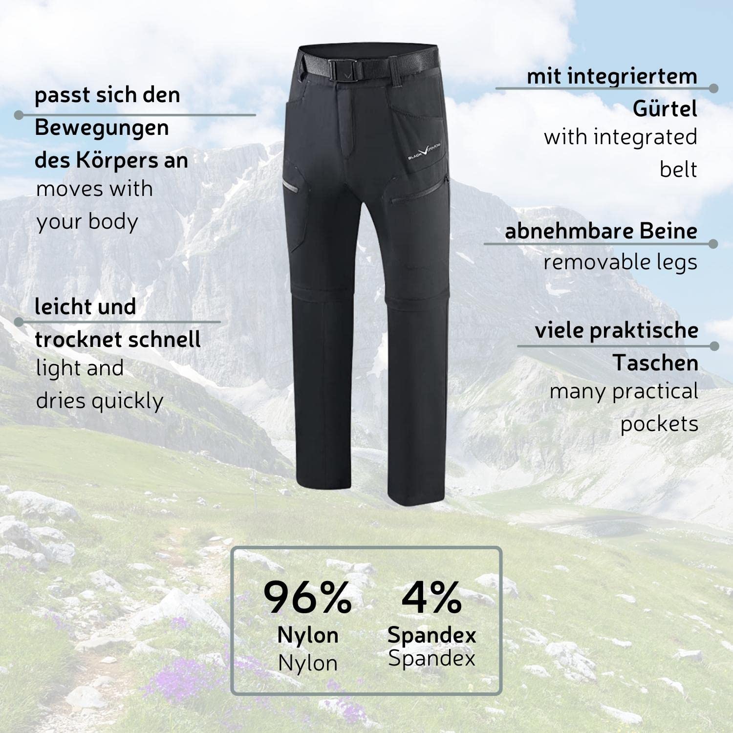 Black Crevice Pantaloni da Trekking da Uomo con Zip off Leg Escursionismo