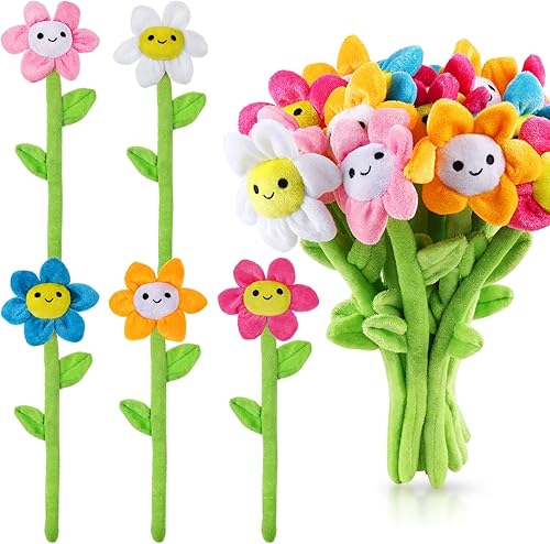 10 piezas de flores de girasol de felpa rellenas con tallos doblables, ramo de juguete de peluche, flores suaves de rosa de 12.6 pulgadas para