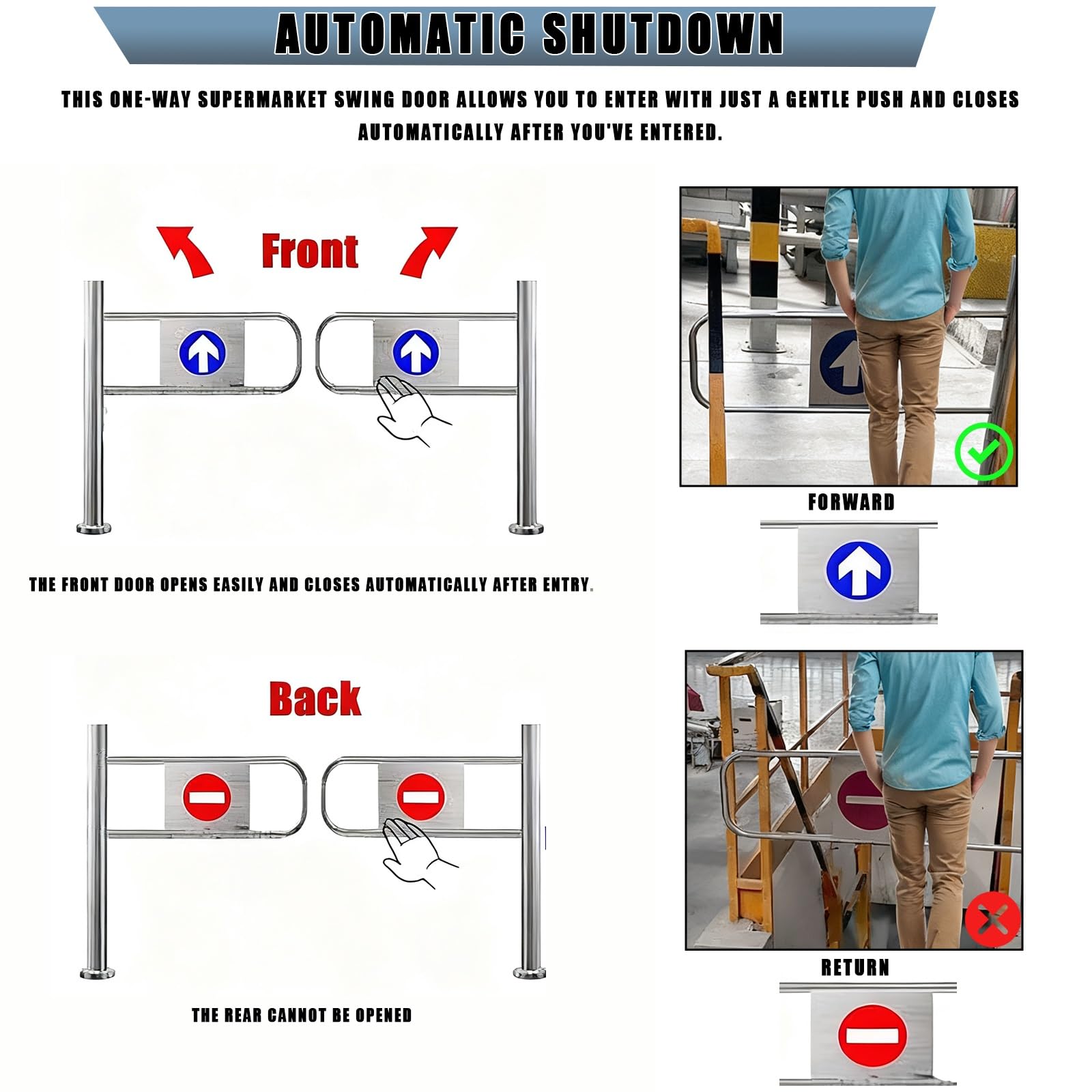 GateSelfClosingDoor para puerta peatonal manual de 120 cm, dispositivo de entrada industrial duradero y solución de control de acceso seguro