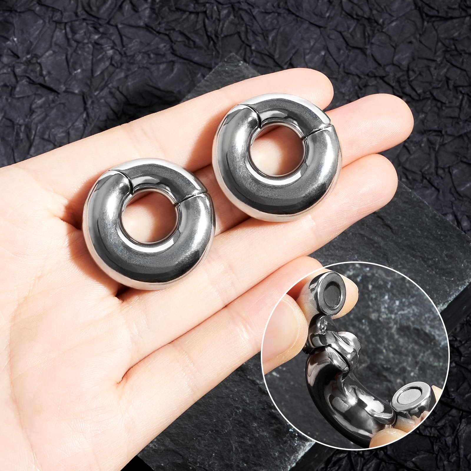 Longbeauty Piercing magnético de acero inoxidable para orejeras estiradas, 0G (8 mm), 2G (6 mm)