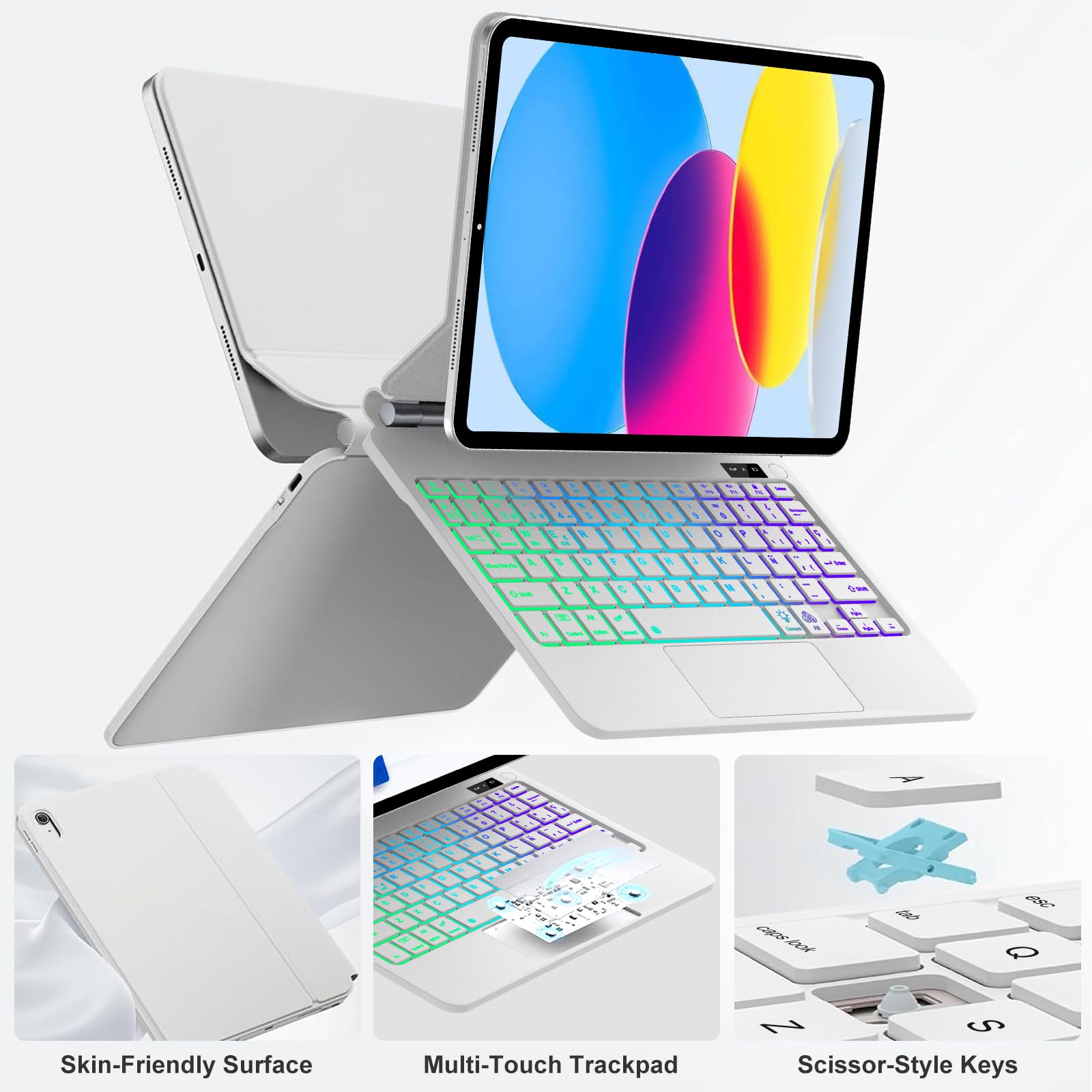 FOGARI Magic Keyboard para iPad A16 11 Generación 2025/10 Generación 2022 | Español Ñ Teclado Magnético Combo Touch para iPad 10ª/11ª Generación 11 Pulgadas A16 Bluetooth Teclado con Trackpad, Blanco